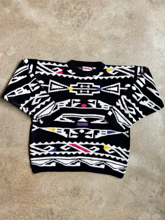 Vintage 1980s Sterling Harris Geometric Multi-Color Knit Sweater | Small