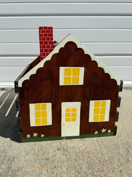 Vintage 1960s Handmade Cottage Painted Wood Crate Magazine Holder