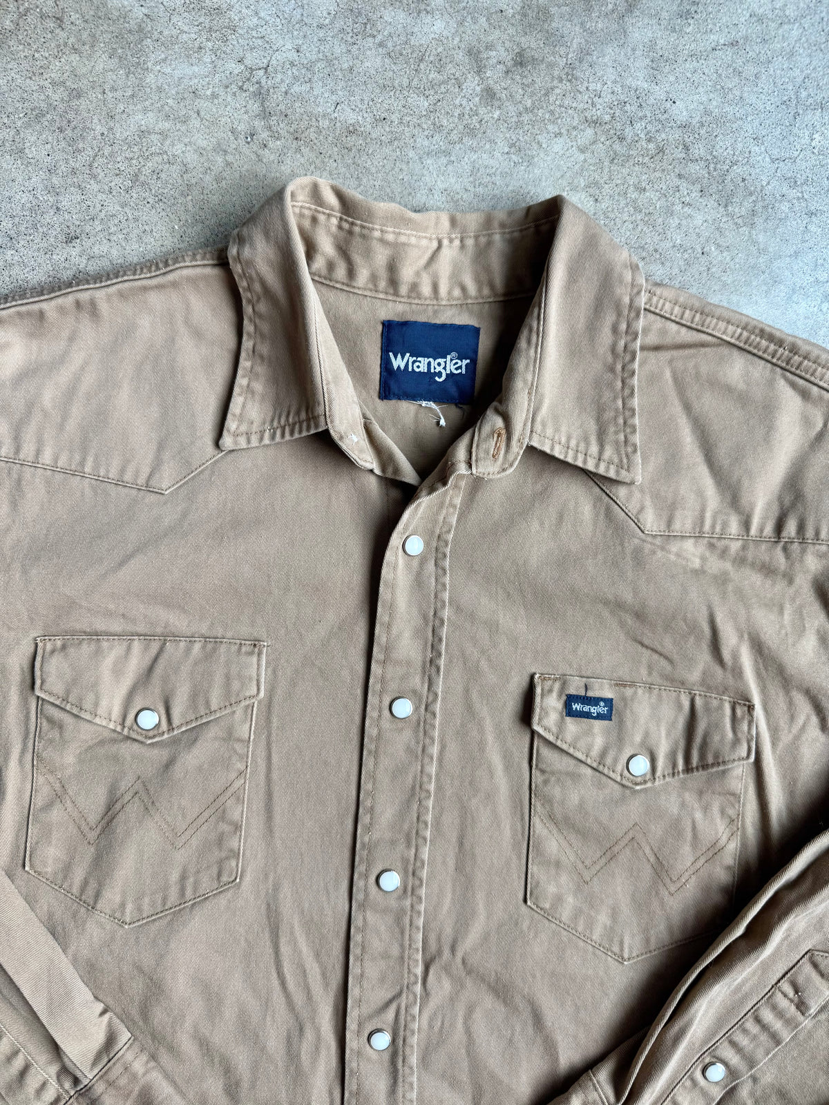 Vintage Wrangler Brown Twill Western Pearl Snap Work Shirt | XL