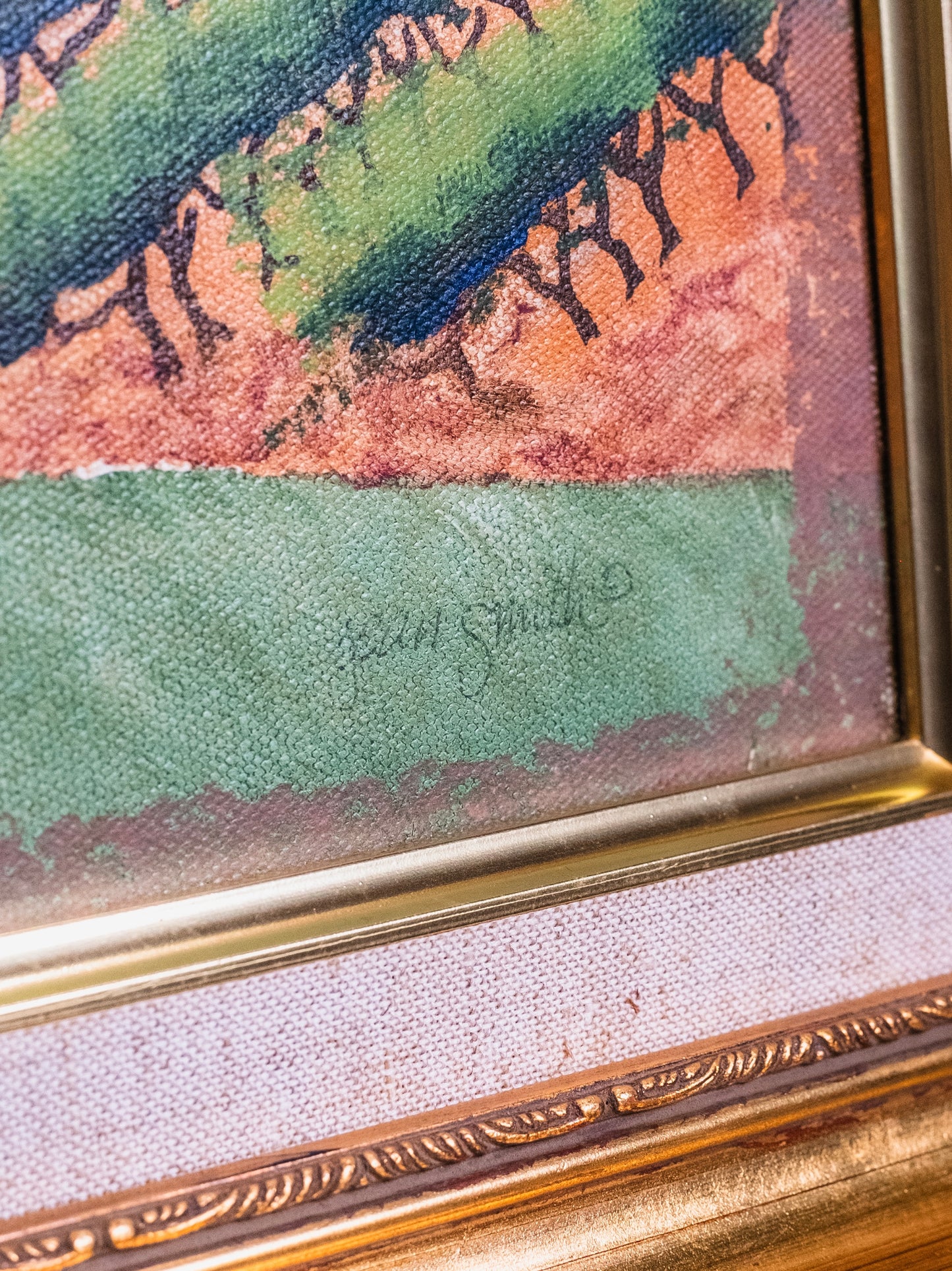 Framed & Signed Tuscan Hill Landscape Watercolor On Canvas