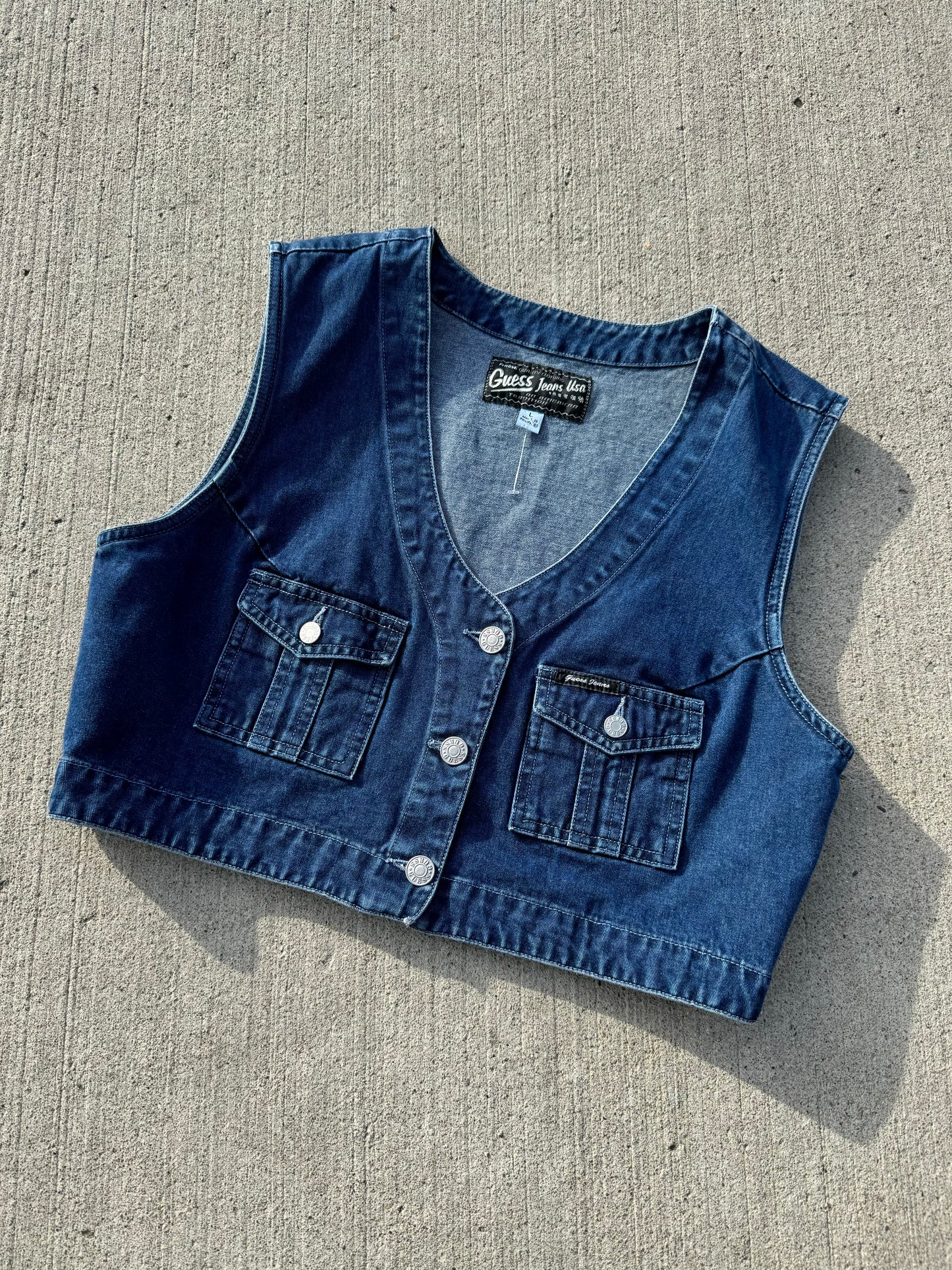 Vintage 90s/Y2K Guess Jeans Cropped Denim Vest | Large