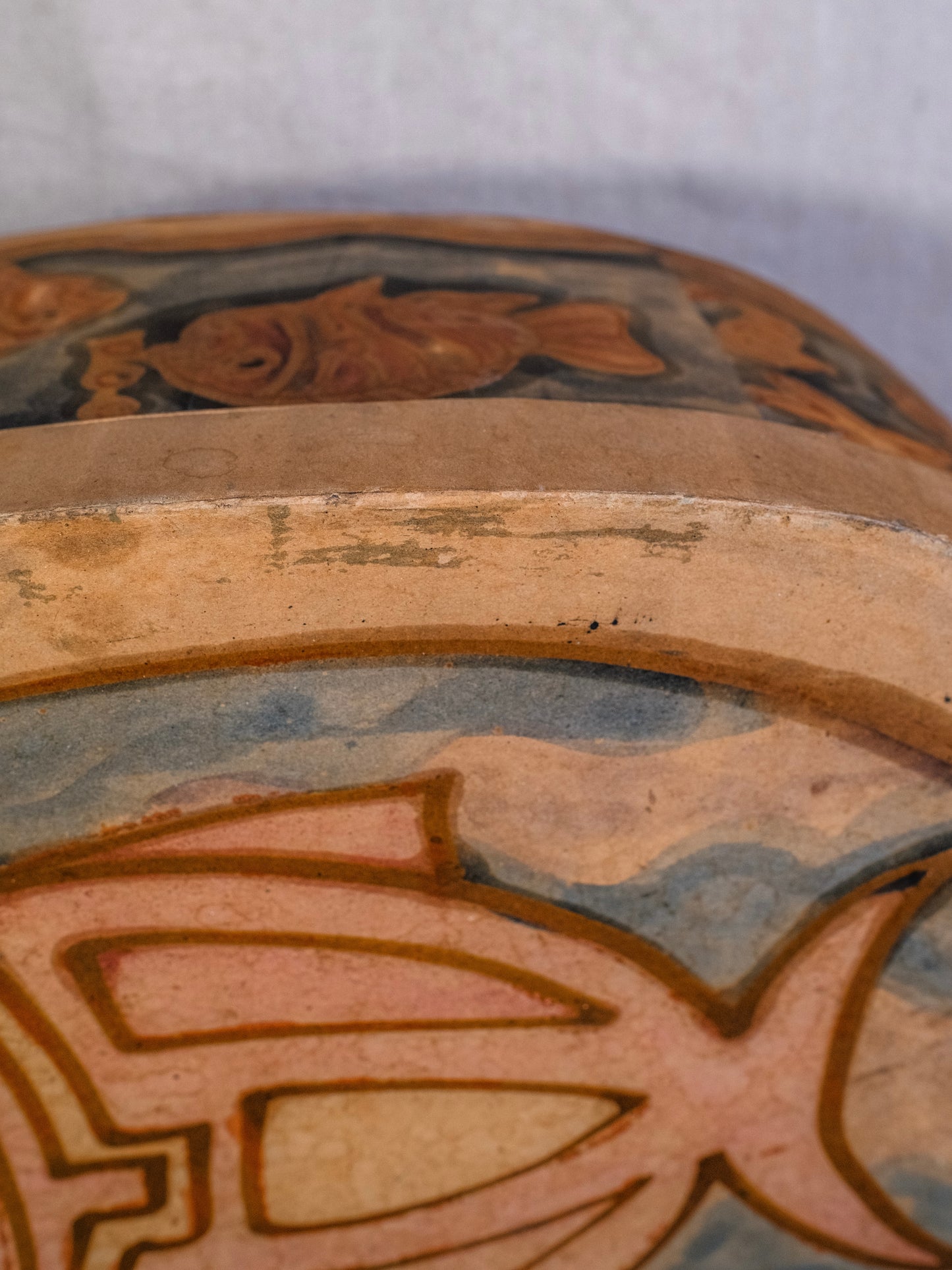 Vintage Folk Art Fish Hand-Painted Large Oval Box