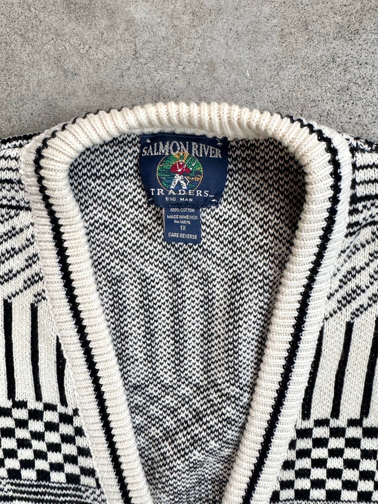 Vintage 1980s Salmon River Traders Geometric Cotton Cardigan | 1X