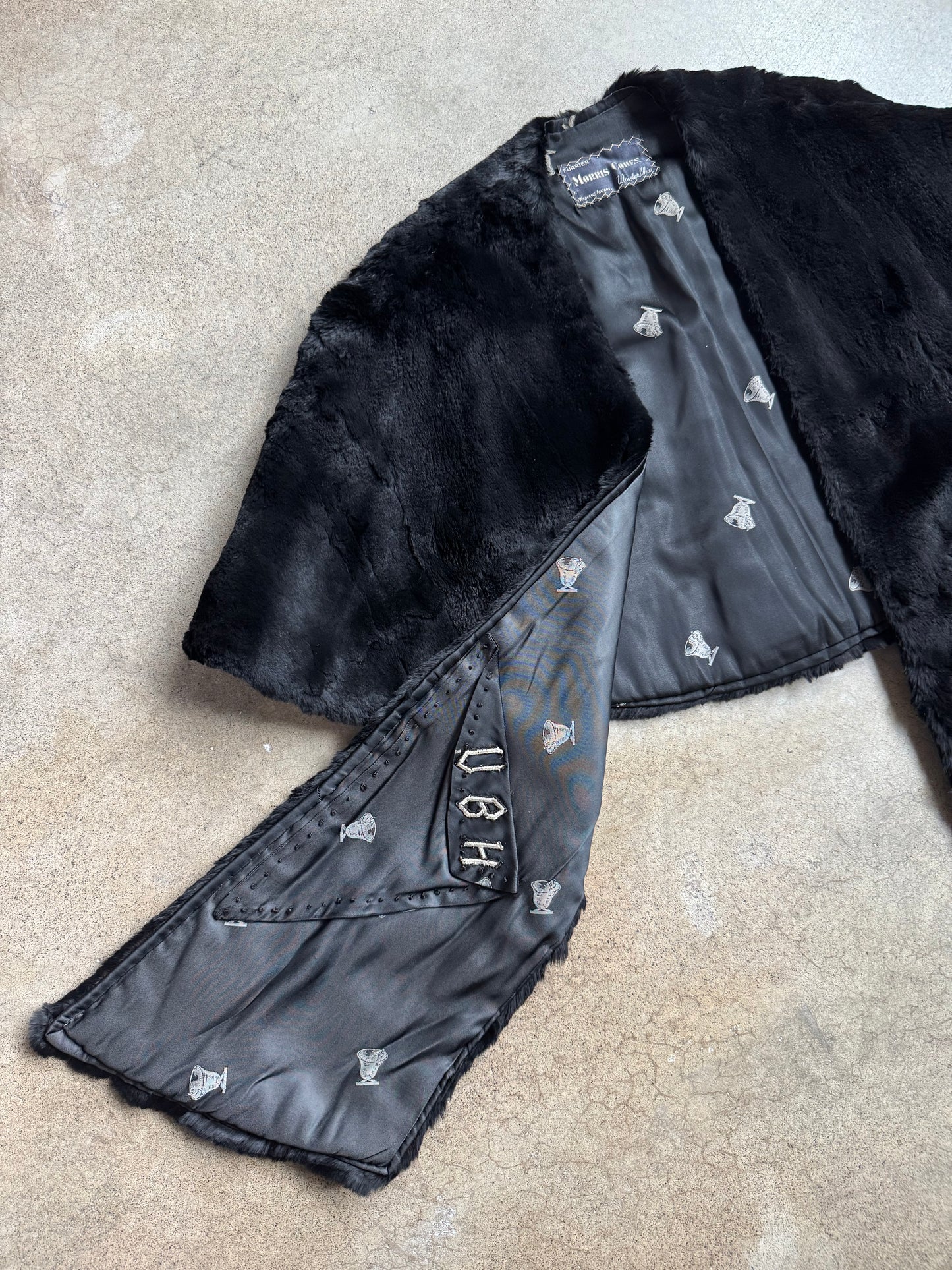 Vintage 1940s Morris Cohen Black Shaved Rabbit Fur Stole