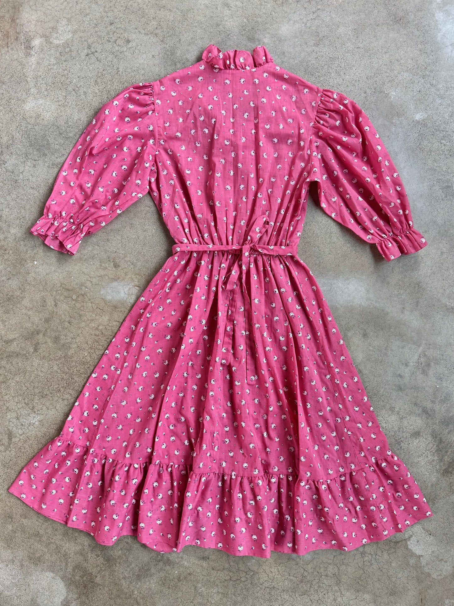 Vintage 1970s Luci Pellini Pink Floral Frilled Summer Dress | XS