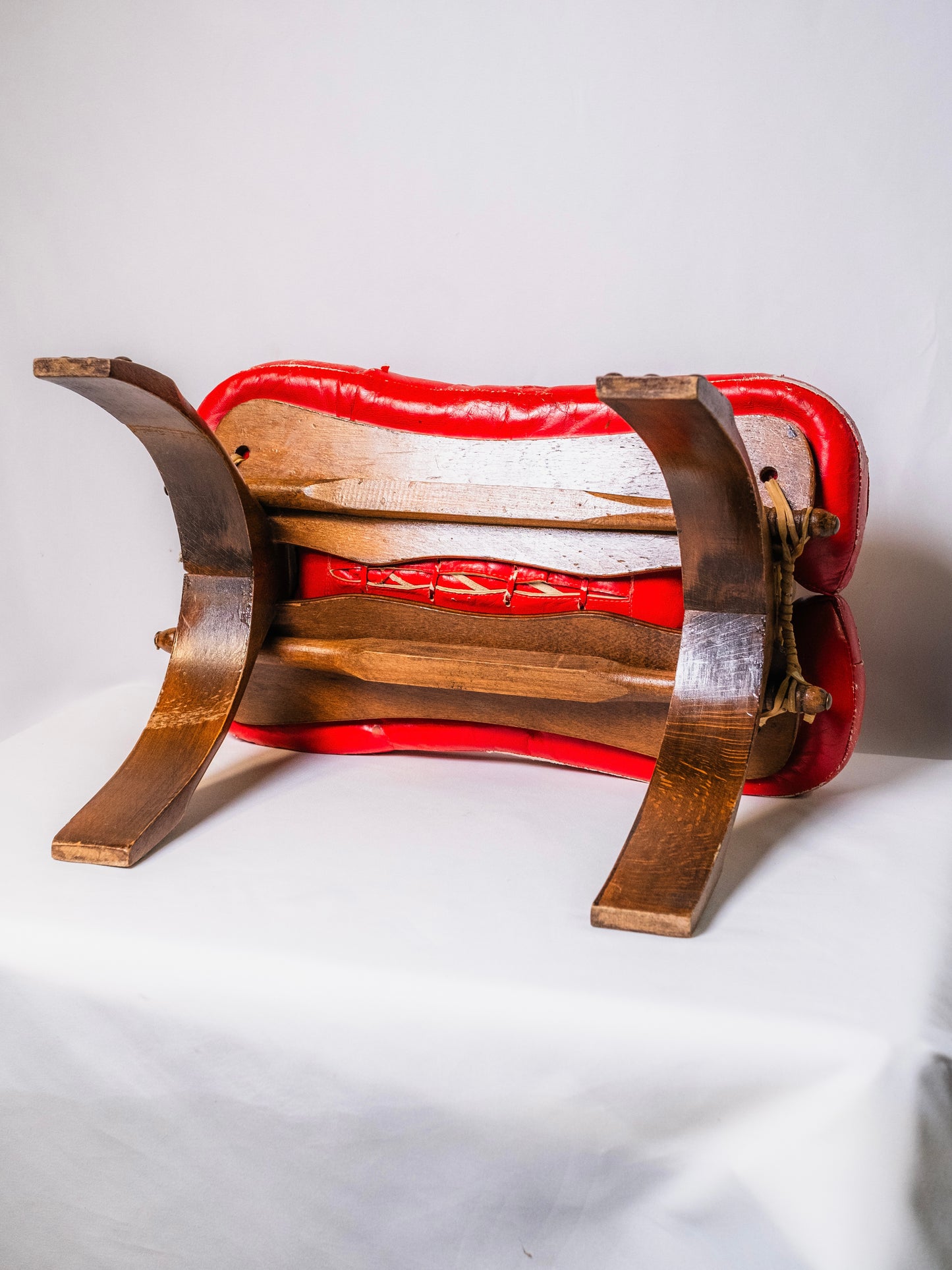 Vintage 1960s Rustic Camel Saddle Footstool