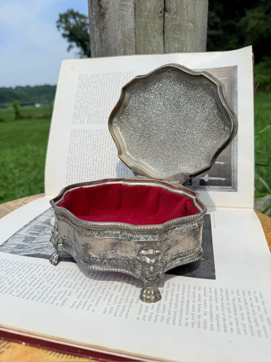 Vintage 1950s Silver-Plated Velvet Lined Trinket Box