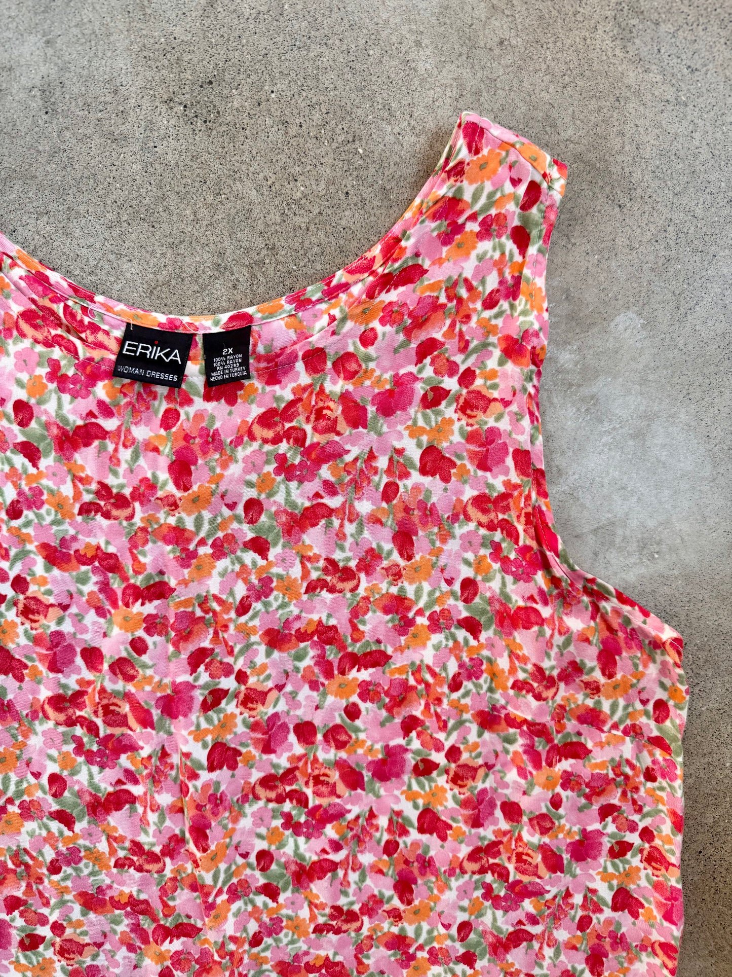 Vintage 1990s Erika Pink Floral Sleeveless Maxi Dress | 2X
