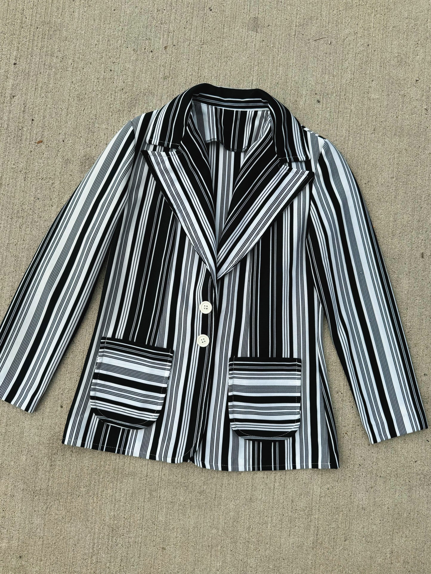 Vintage 1970s Black & White Striped Polyester Blazer