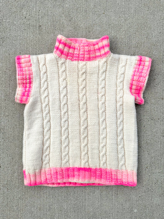 Vintage Handmade Pink & Cream Cable Knit Sweater Vest | XS