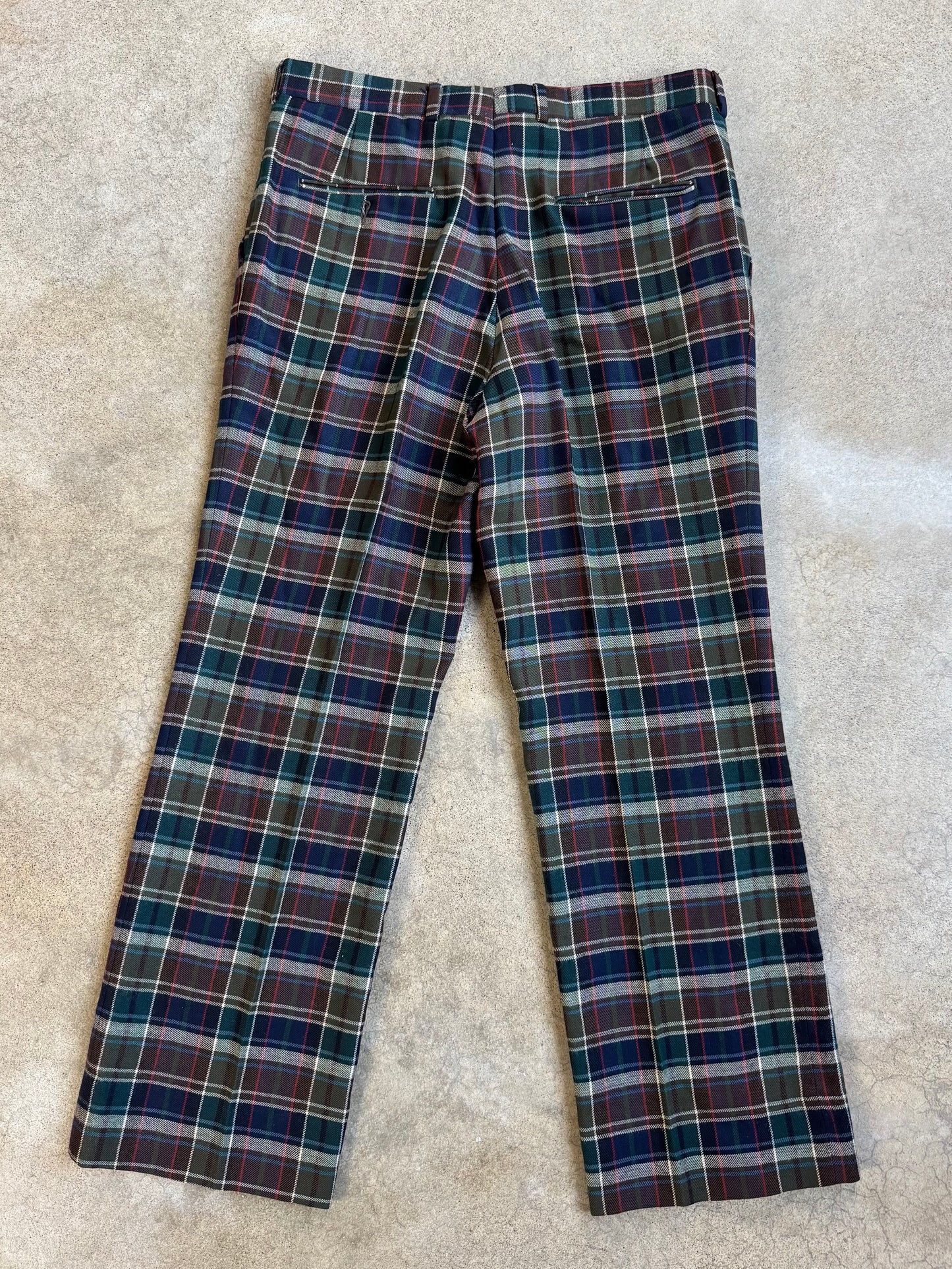 Vintage 1970s John Horan Dark Plaid Wool Trousers | Waist 34”