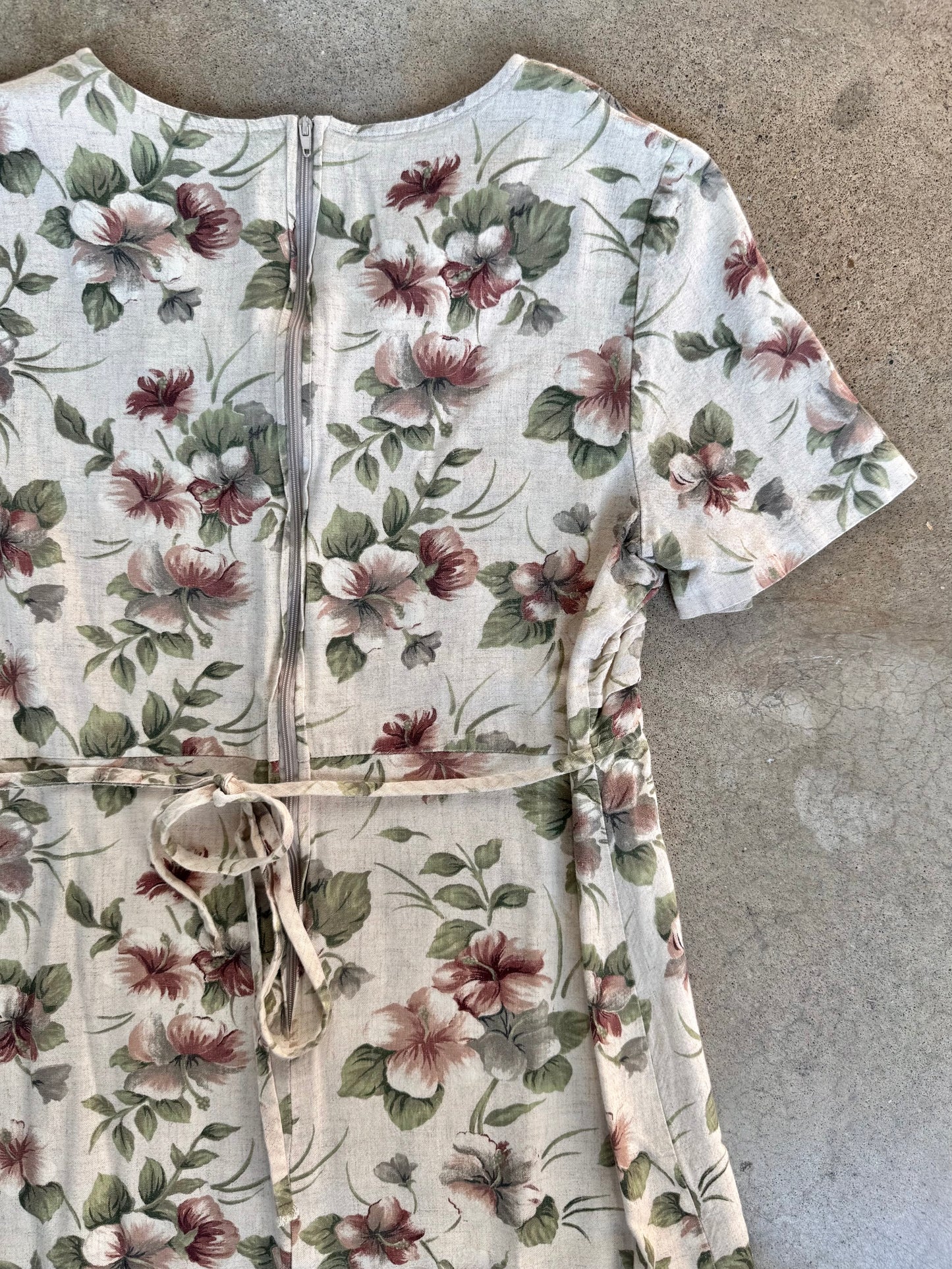 Vintage 1980s Jazz II Muted Floral Short Sleeve Maxi Dress | Medium