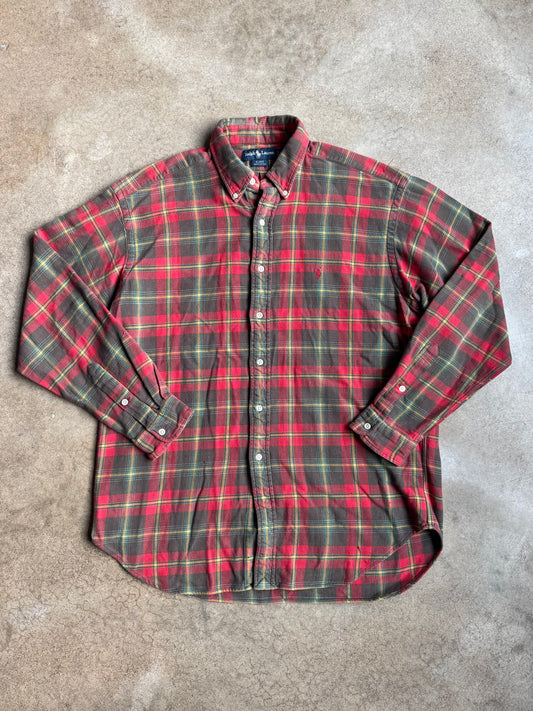 Vintage 1990s Ralph Lauren “Blake” Red & Green Plaid Cotton Flannel Shirt | Large