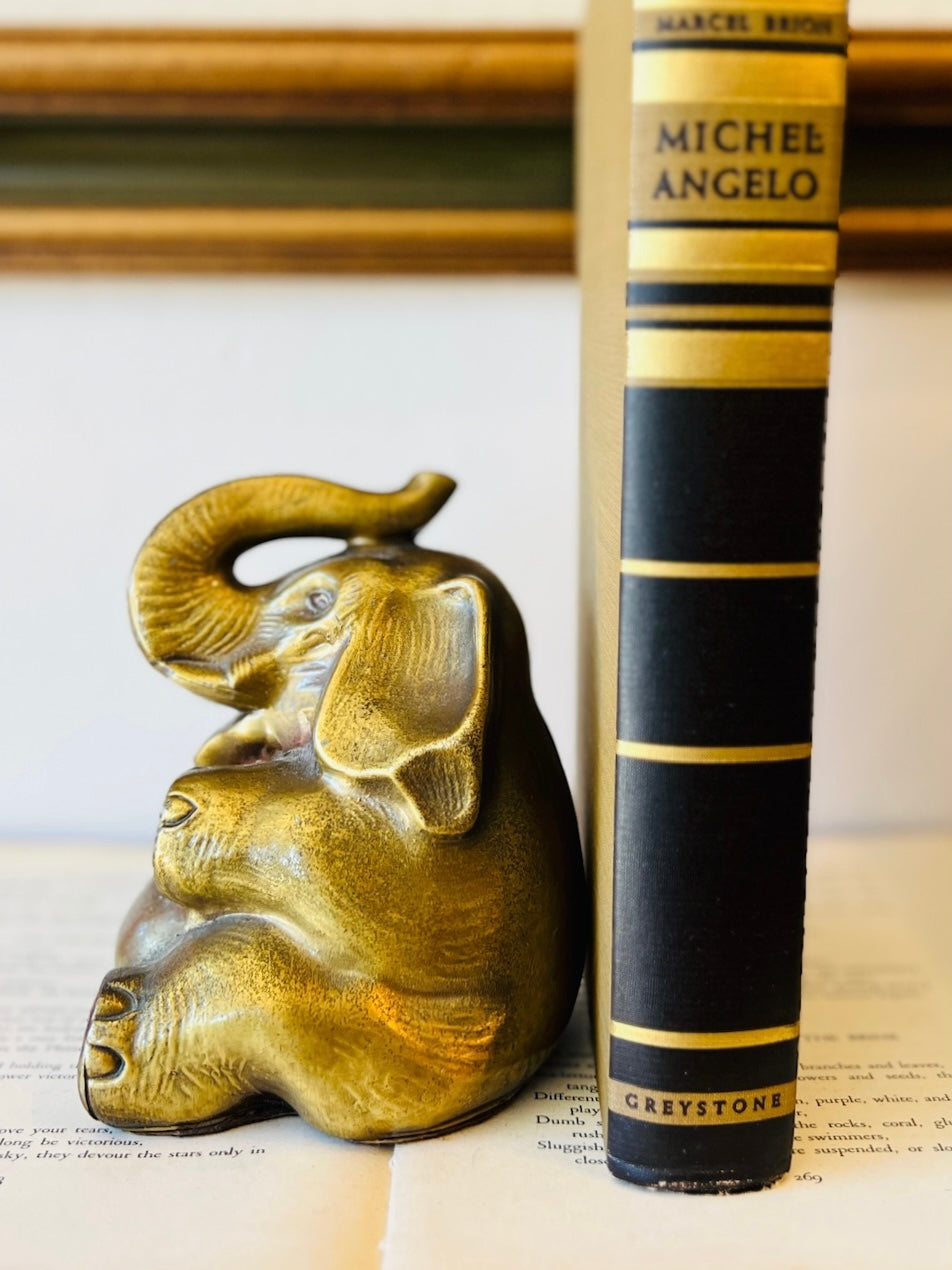 Vintage 1950s Brass Elephant Bookend