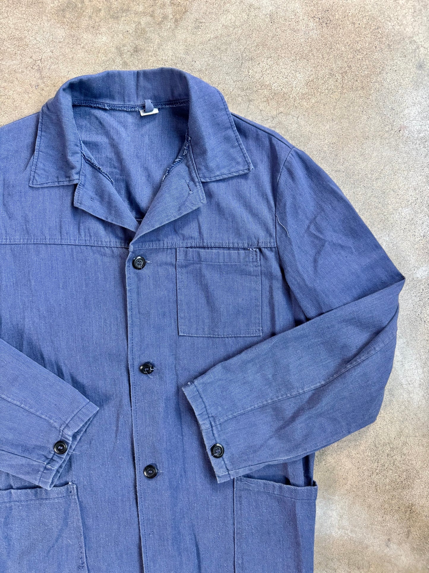 Vintage 1940s Washed Blue French Chore Coat | Large