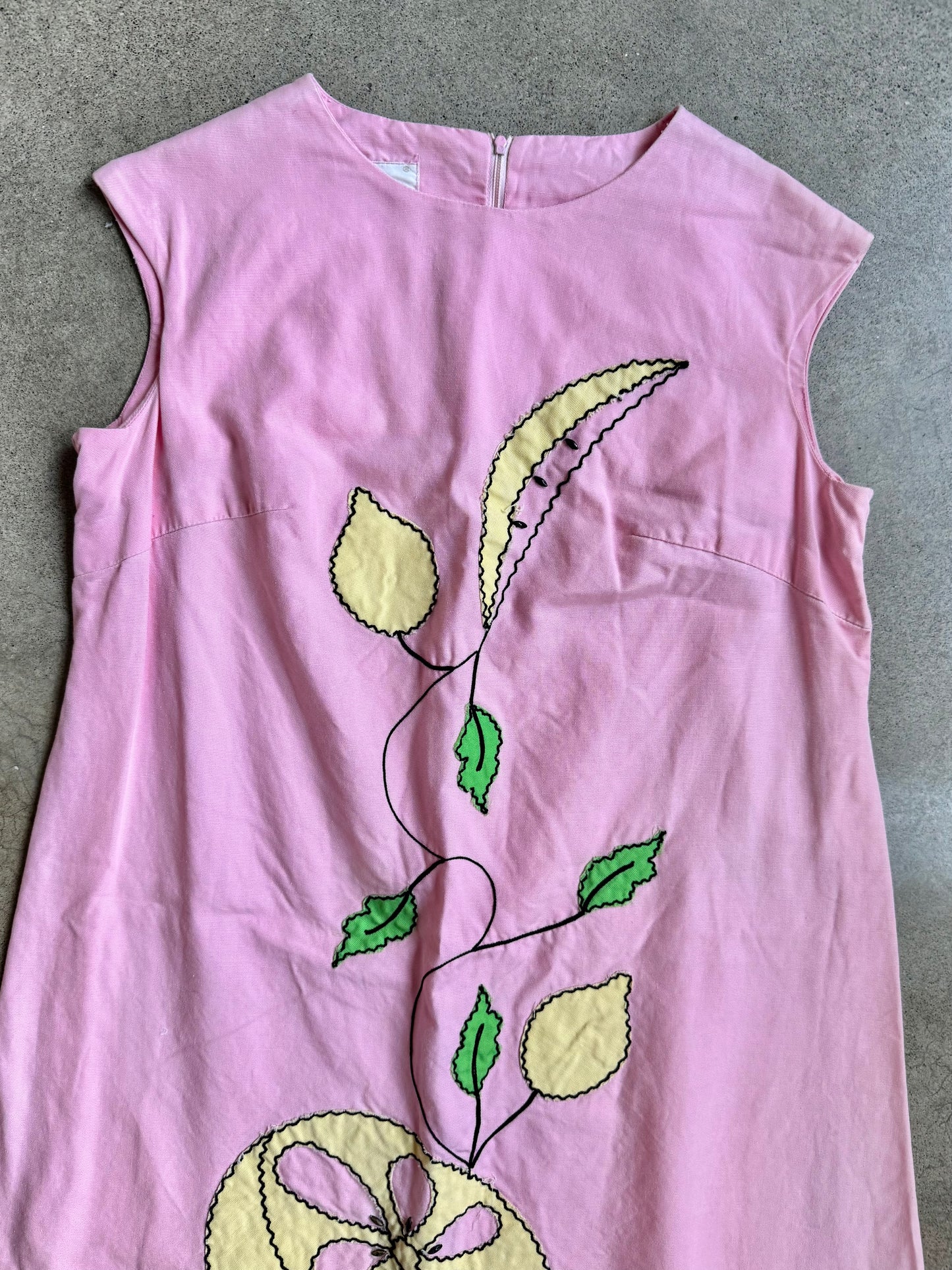 Vintage 1960s Phil Jacobs Pink Fruit Embroidered Shift Dress | Medium