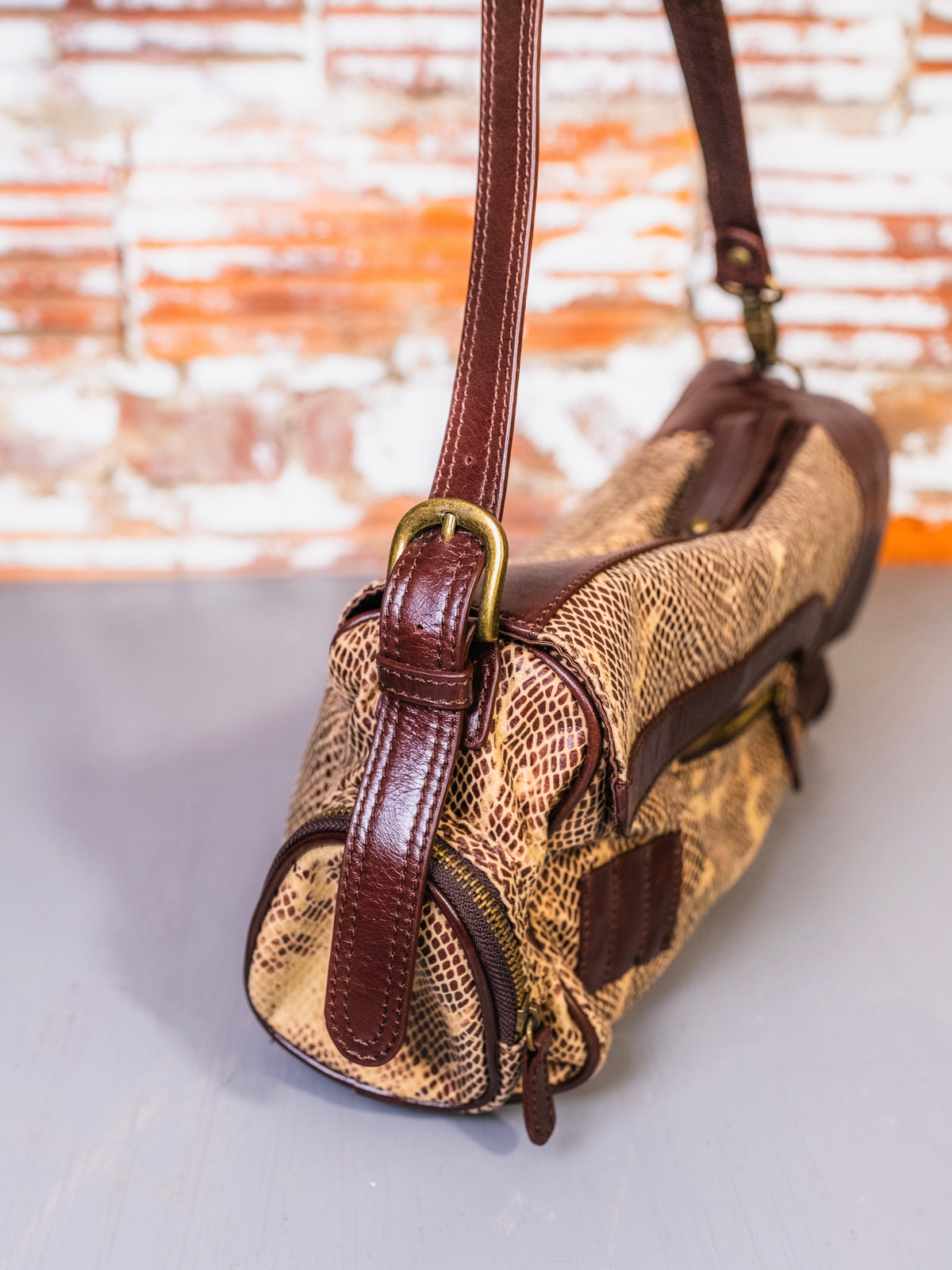 Vintage 1980s Faux Snakeskin & Leather Golf Bag Shaped Shoulder Bag