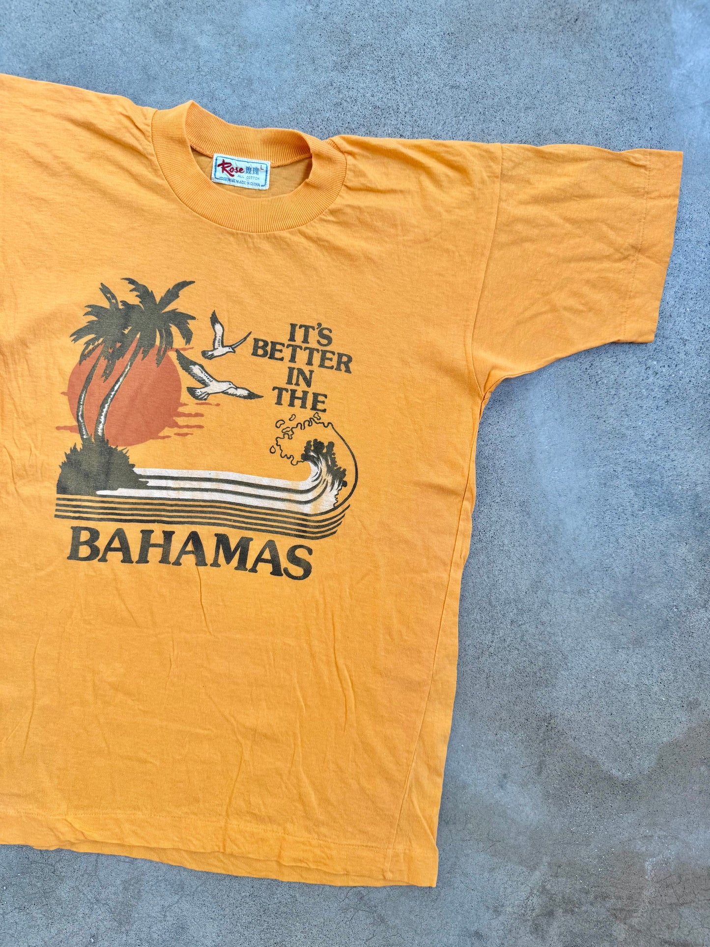 Vintage 1970s “It’s Better In The Bahamas” Orange Graphic Tee | S/M