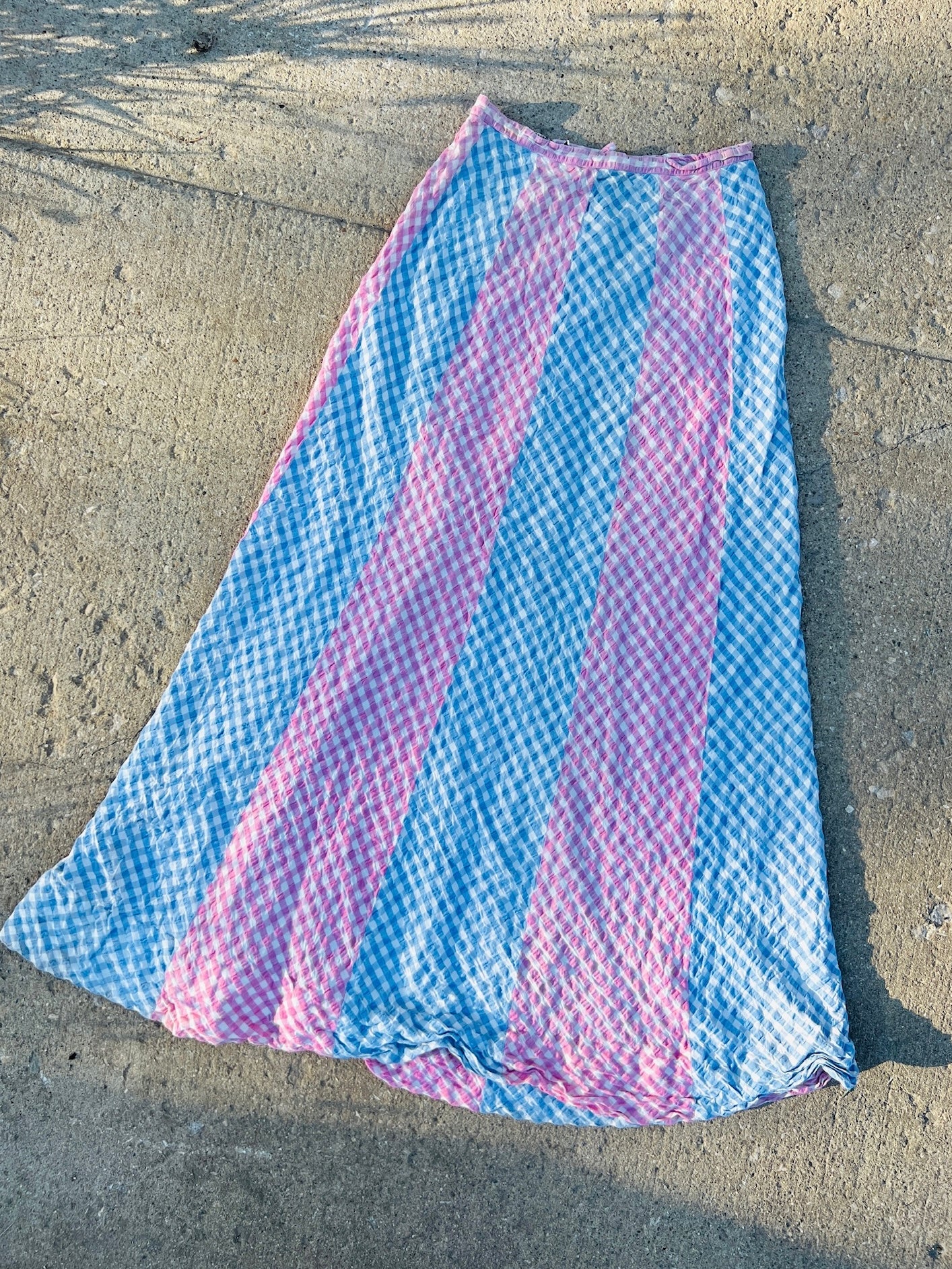 Vintage 1960s/70s Addenda Pink & Blue Gingham Maxi Skirt