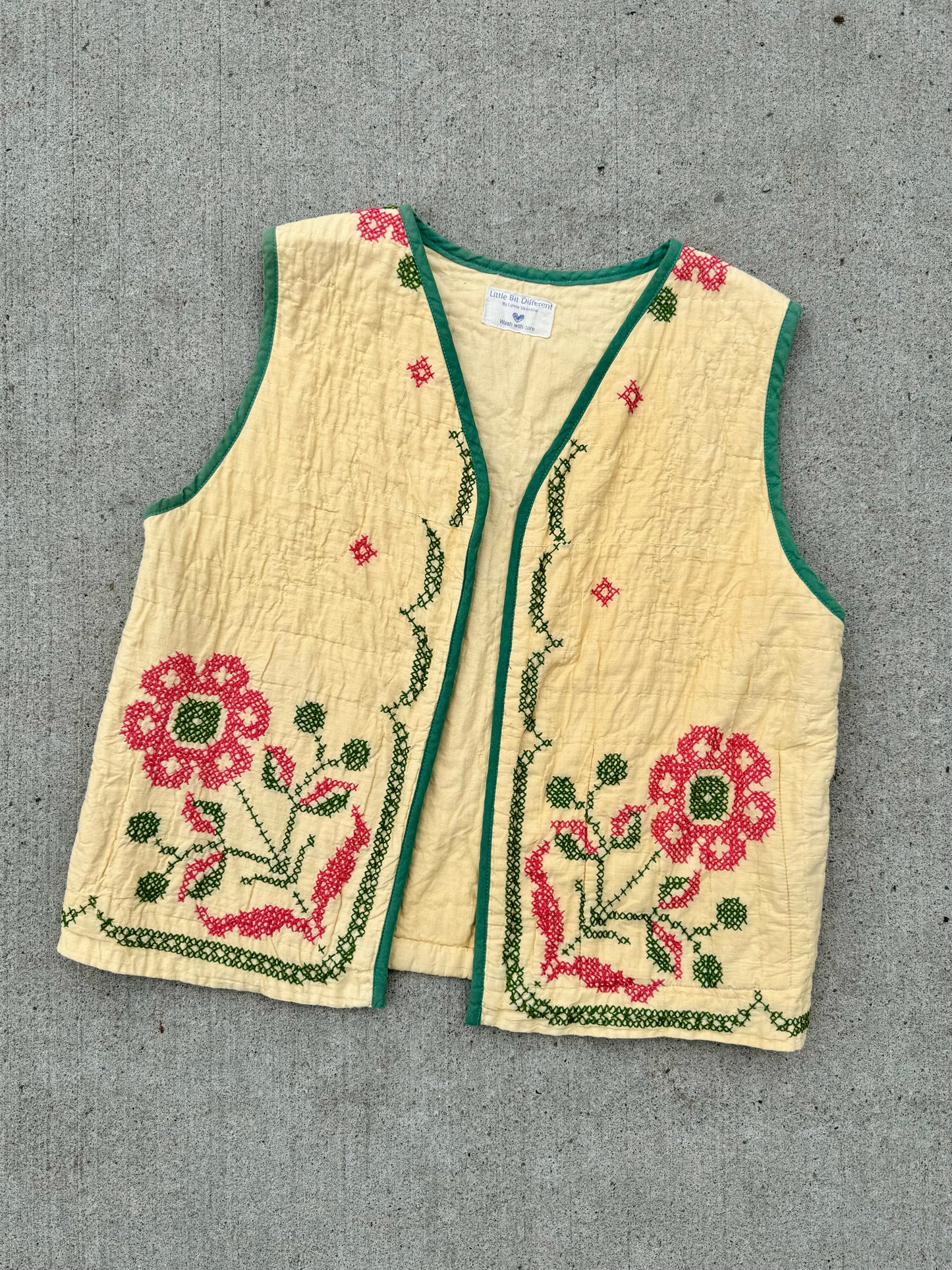 Handmade Floral Embroidered Quilted Vest | Large