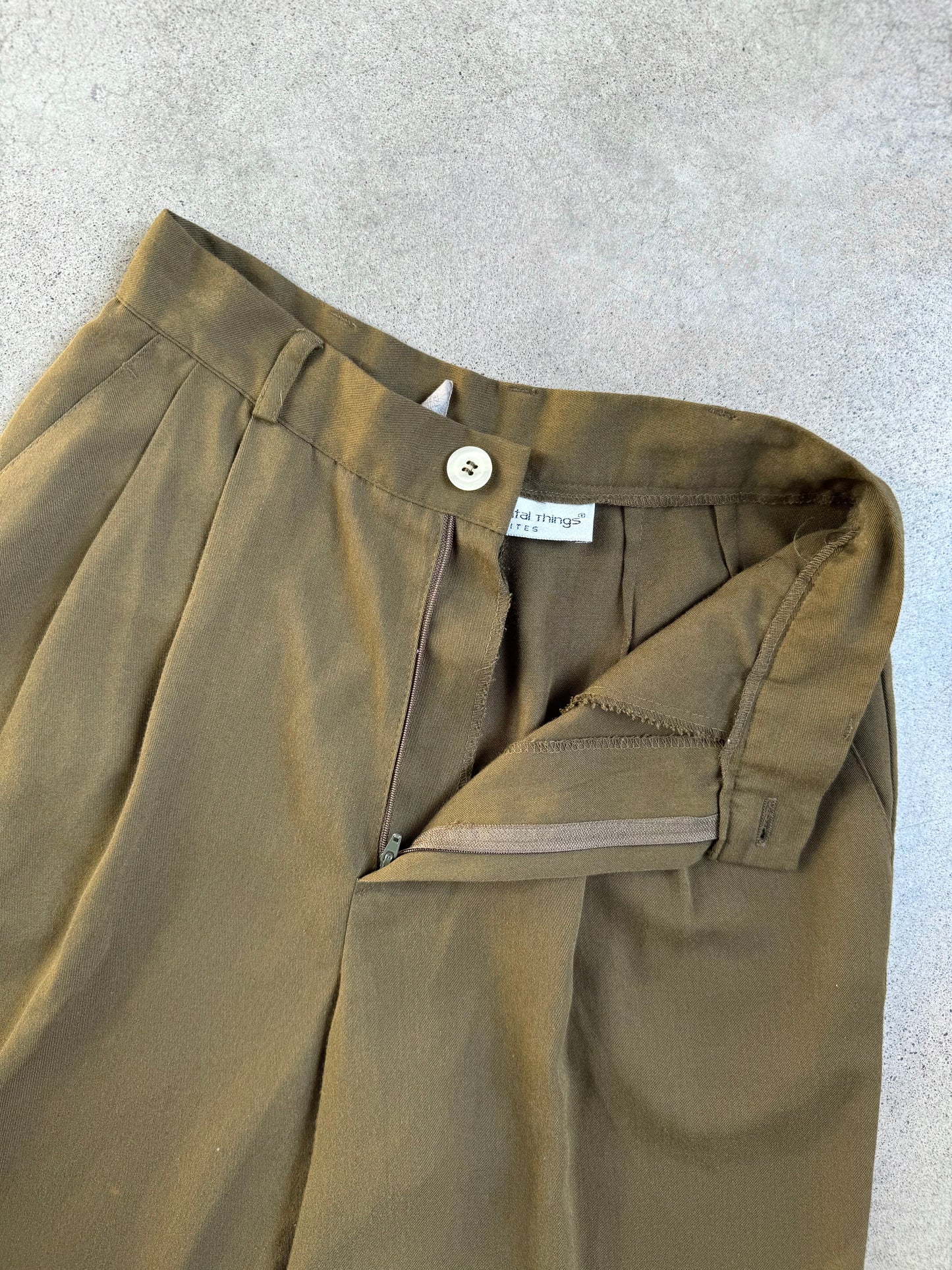 Vintage 1990s Fundamental Things Green High-Waist Pleated Trousers | Waist 25”