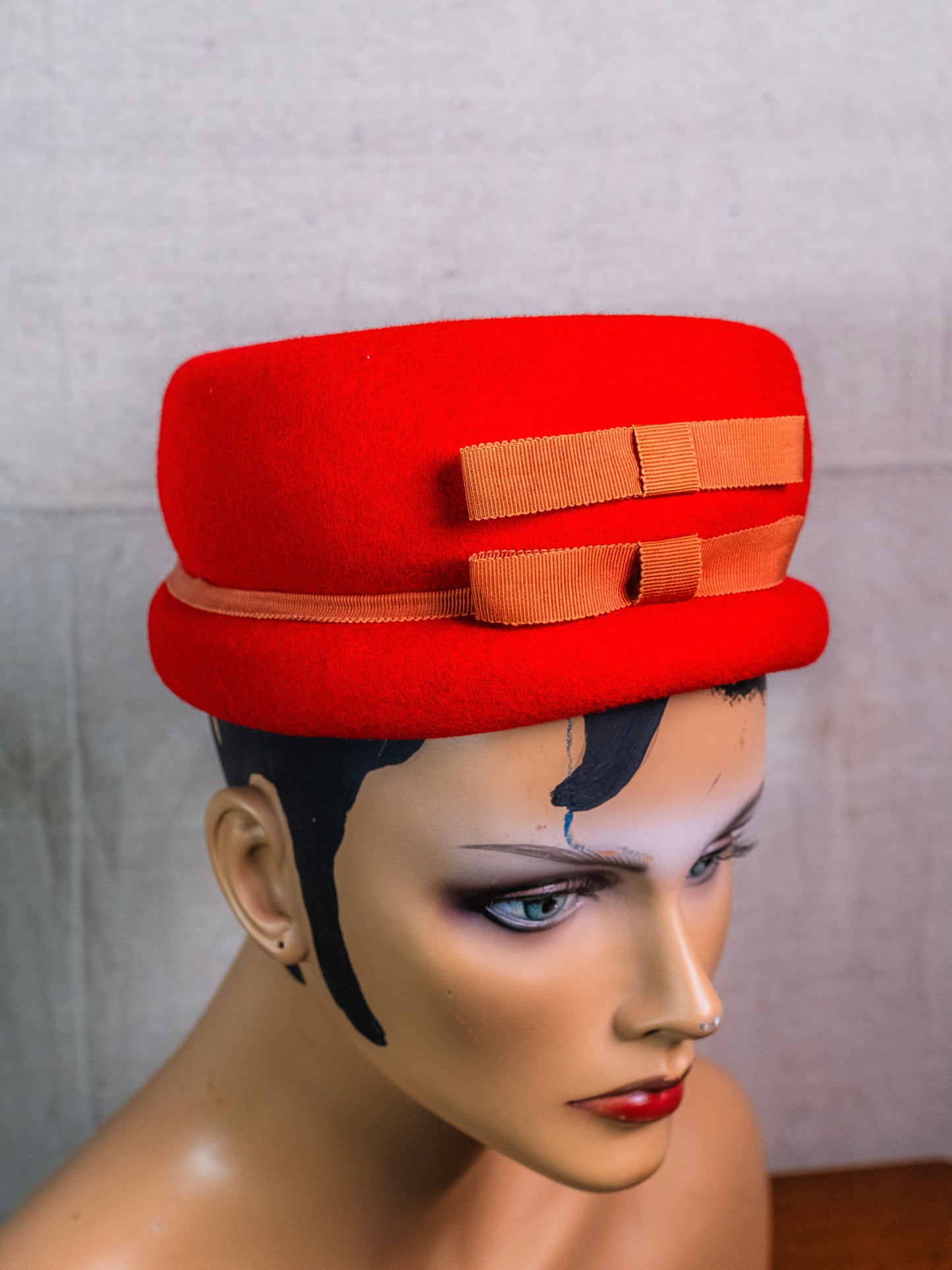 Vintage 1950s Neco Red Wool Pillbox Hat