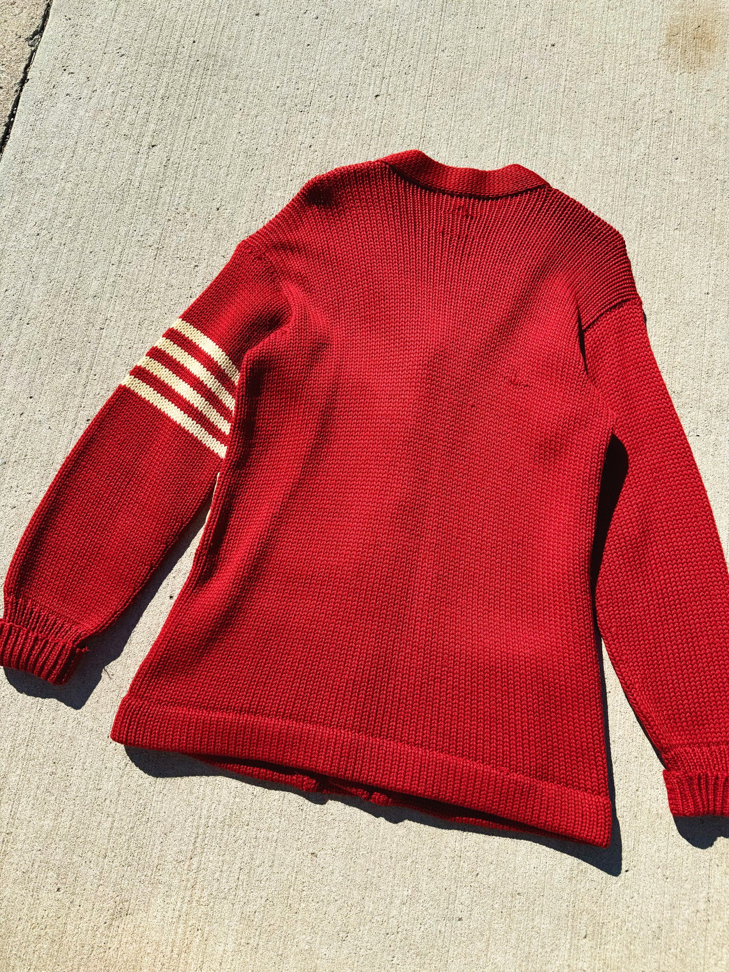 Vintage 1940s Red Letterman Knit Cardigan Sweater | S/M