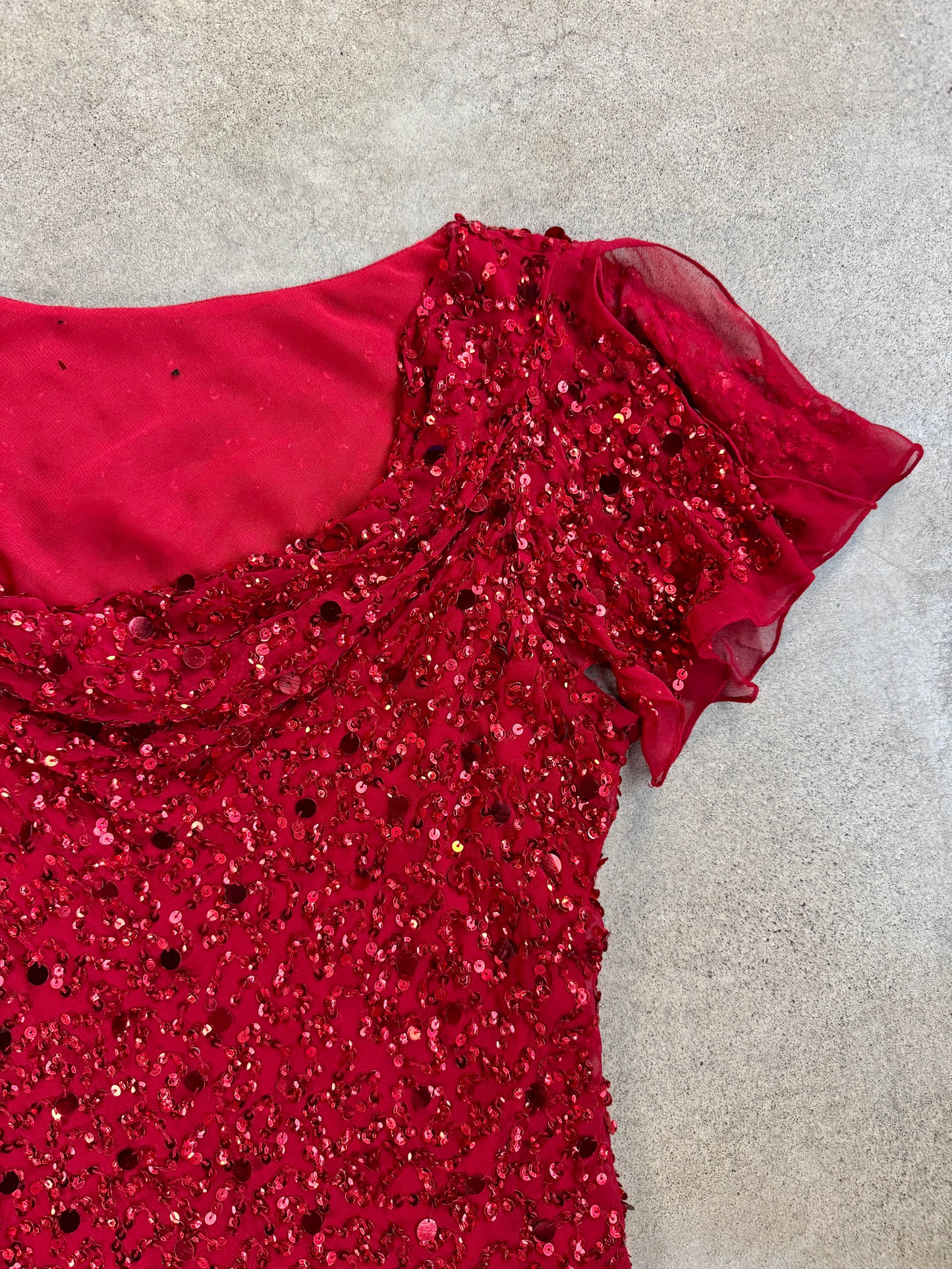 Vintage 1980s Red Sequined Silk Cowl-Neck Top | Medium