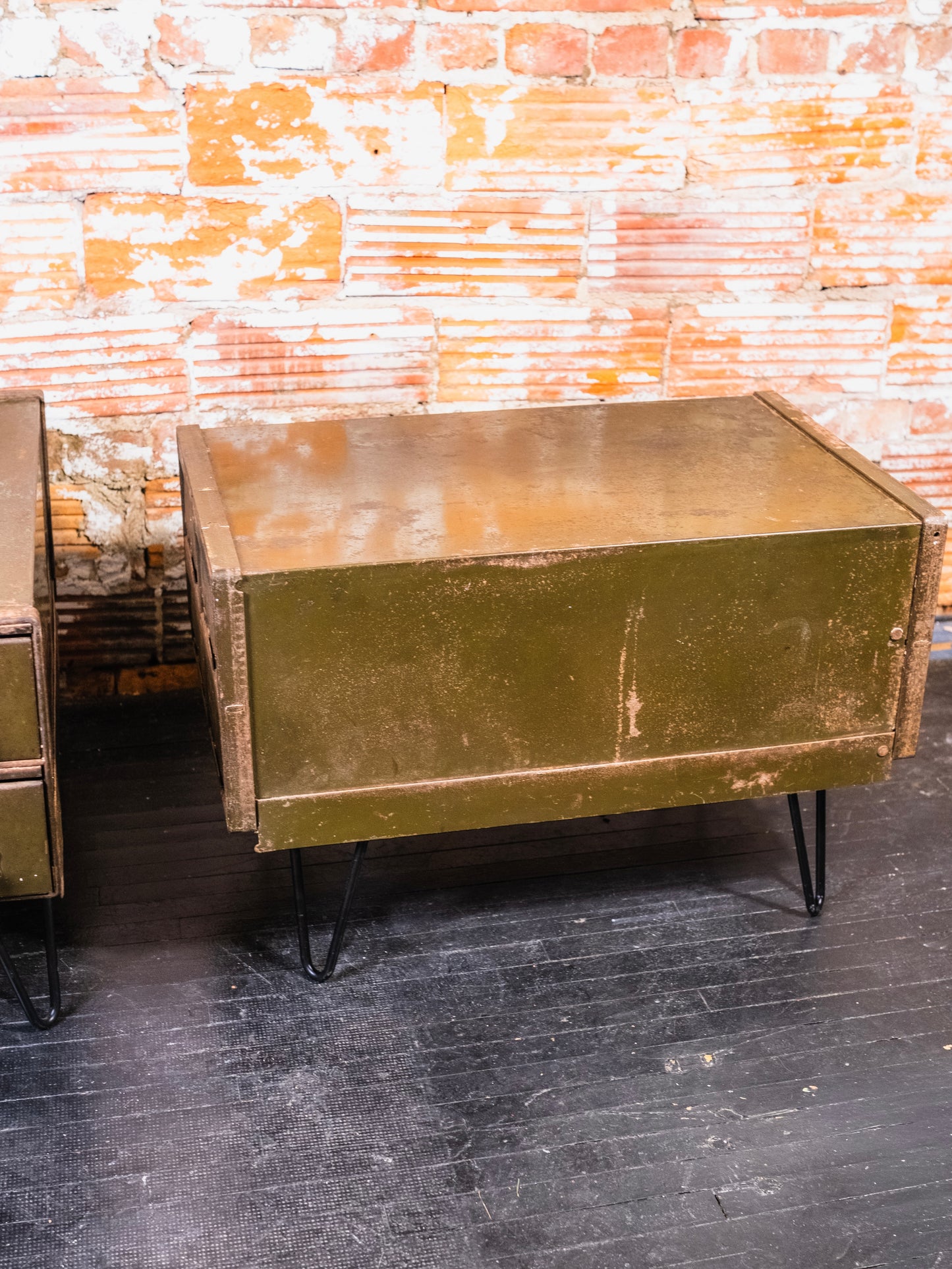 Vintage Metal Military File Cabinet Side Tables | Set of 2
