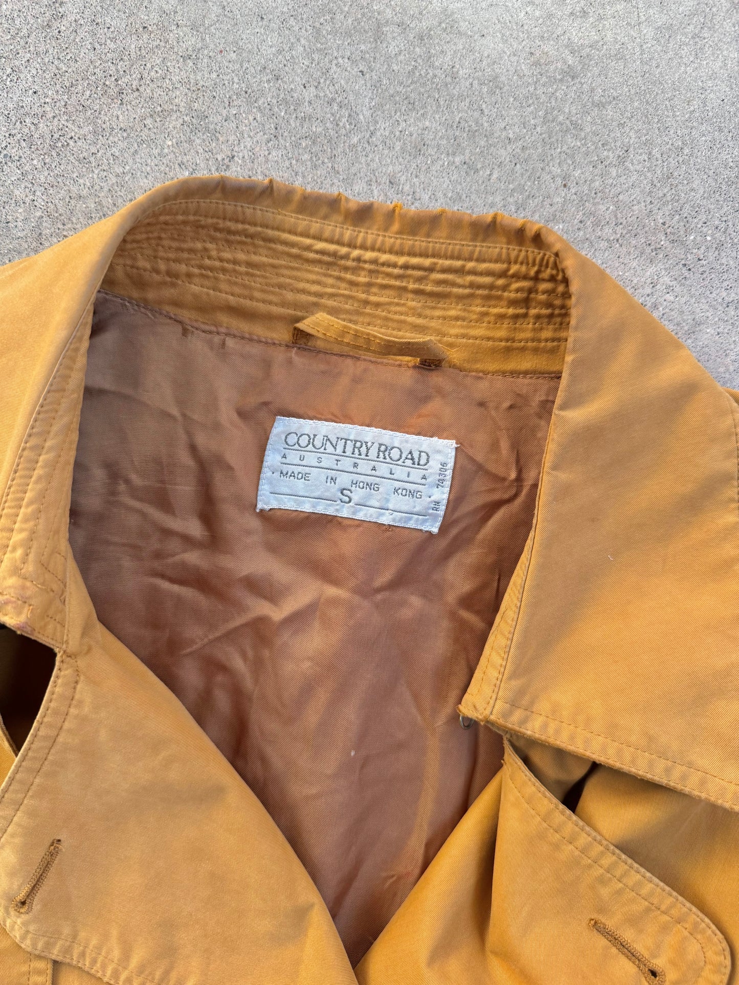 Vintage 1980s Country Road Mustard Belted Trench Coat | Small