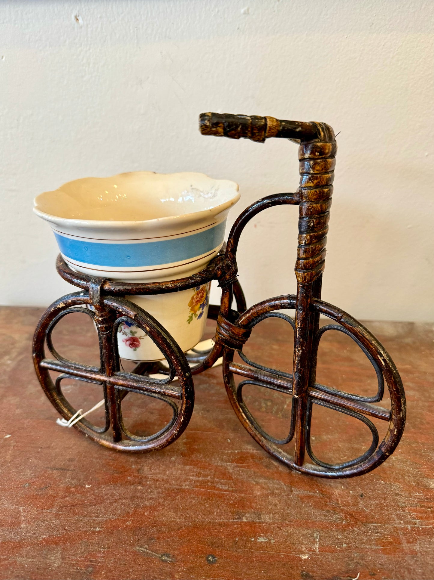 Vintage Rattan Bicycle Planter