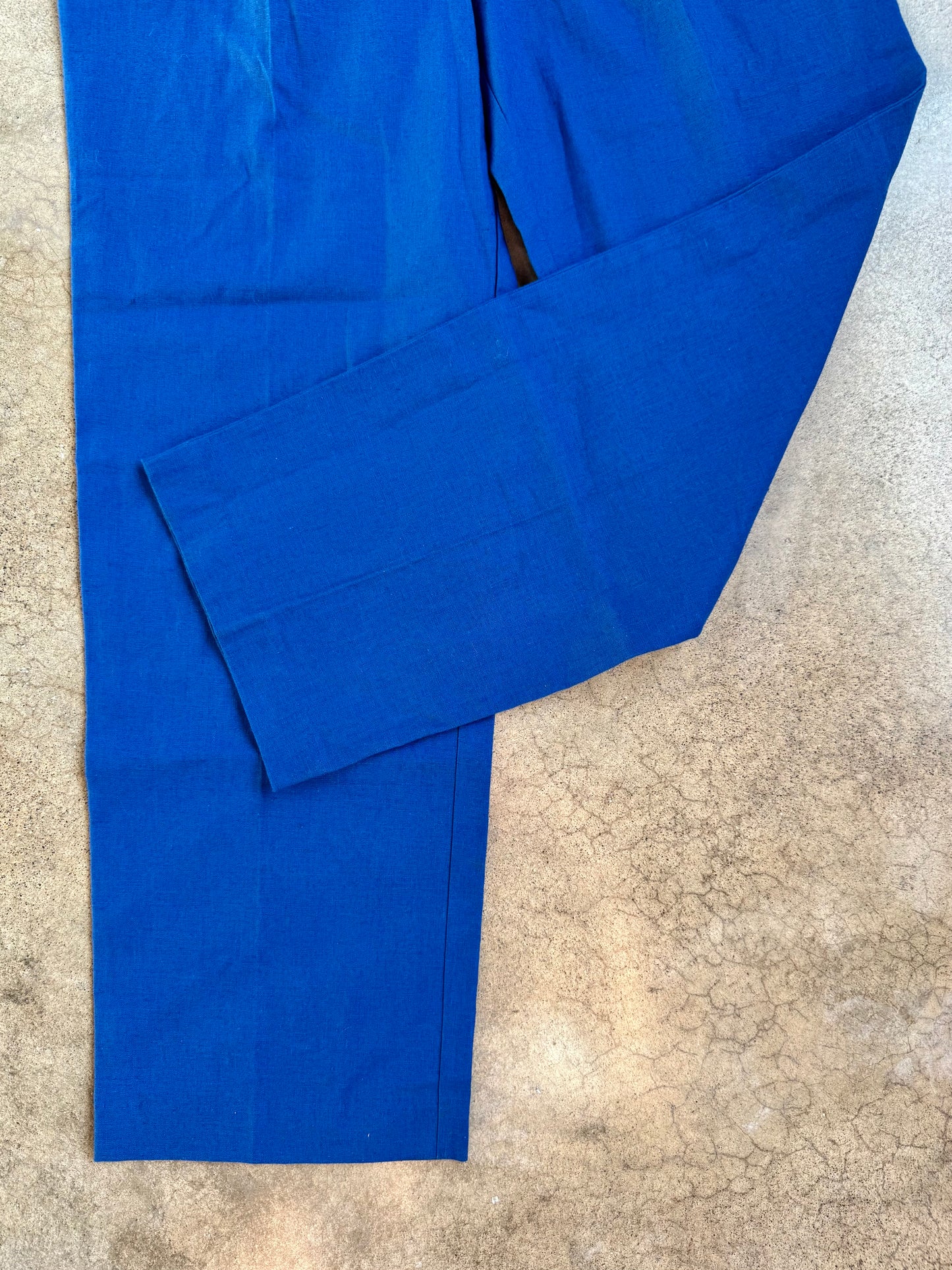 Vintage 1990s Adolfo Studio Cobalt Blue Linen & Cotton High-Waist Trousers | Waist 27”