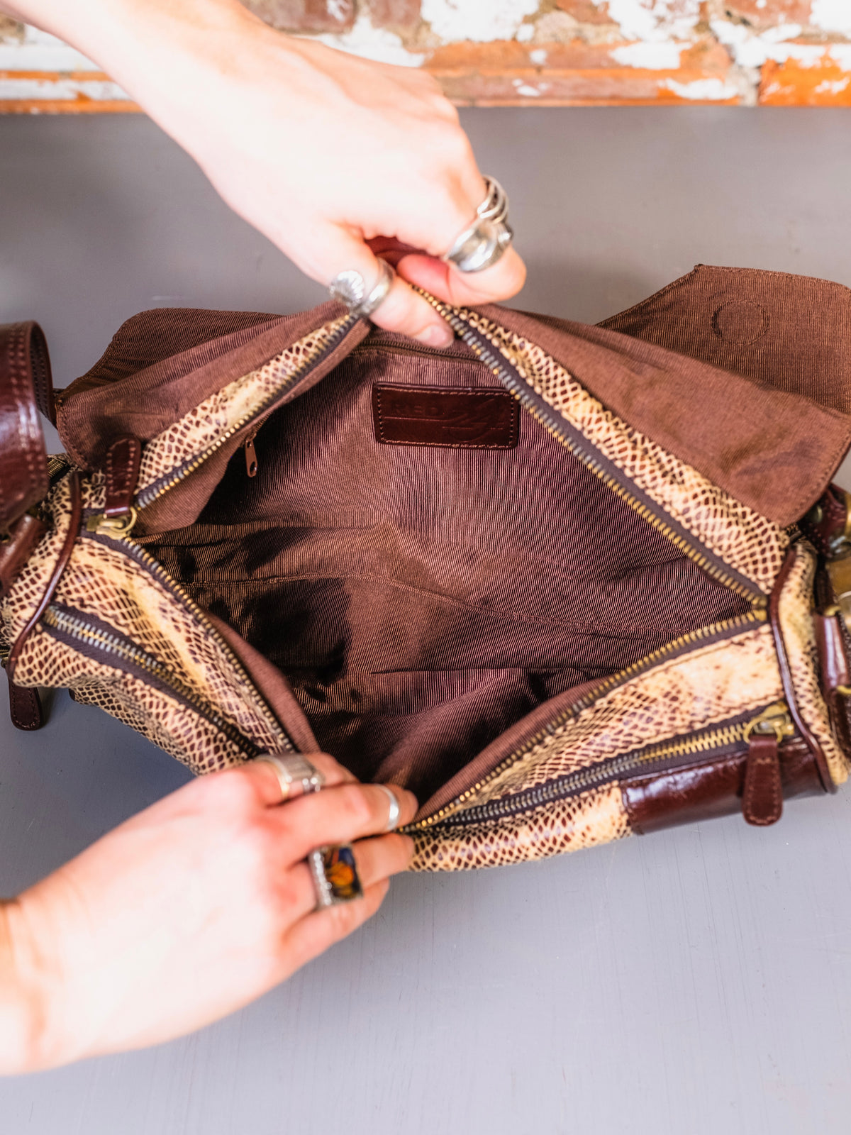 Vintage 1980s Faux Snakeskin & Leather Golf Bag Shaped Shoulder Bag