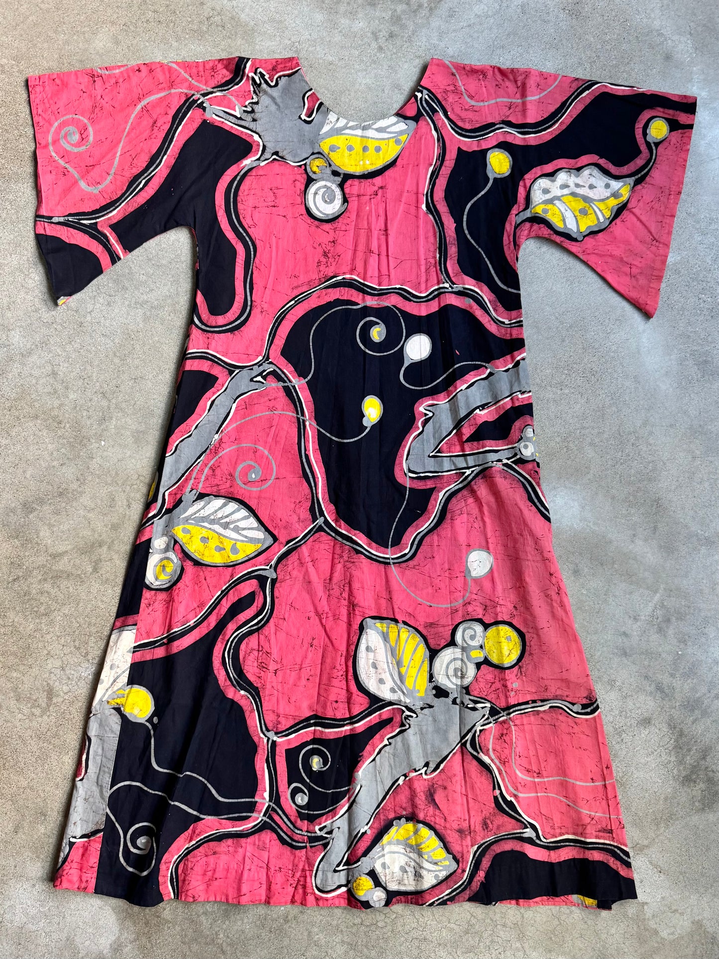 Vintage 1960s/70s Pink Abstract Print Cotton Kaftan Dress | S/M