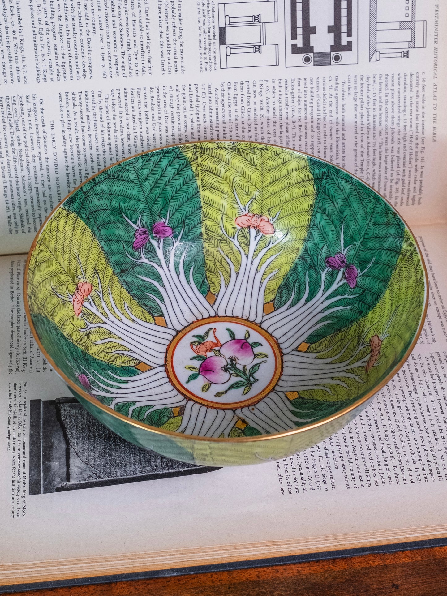 Vintage Porcelain Chinese Famille Verte Bok Choy Centerpiece Bowl