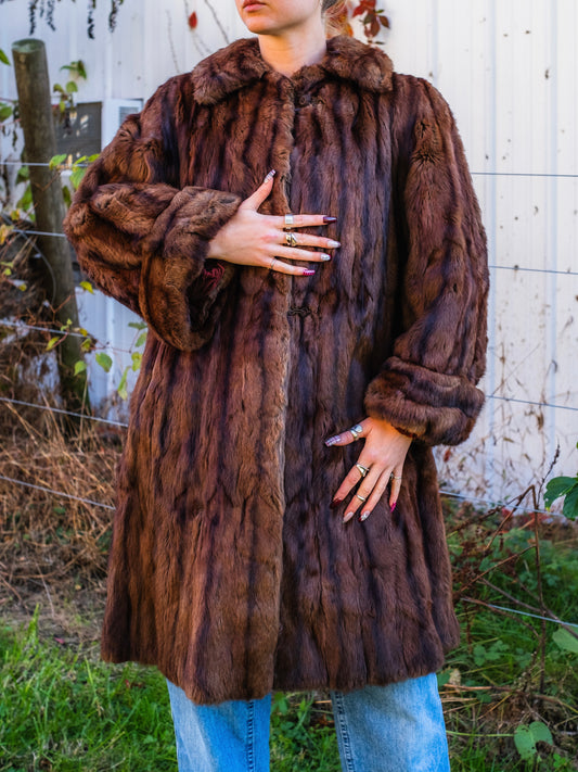 Vintage 1940s Schaffer & Gluck Brown Mink Fur Swing Coat | M/L