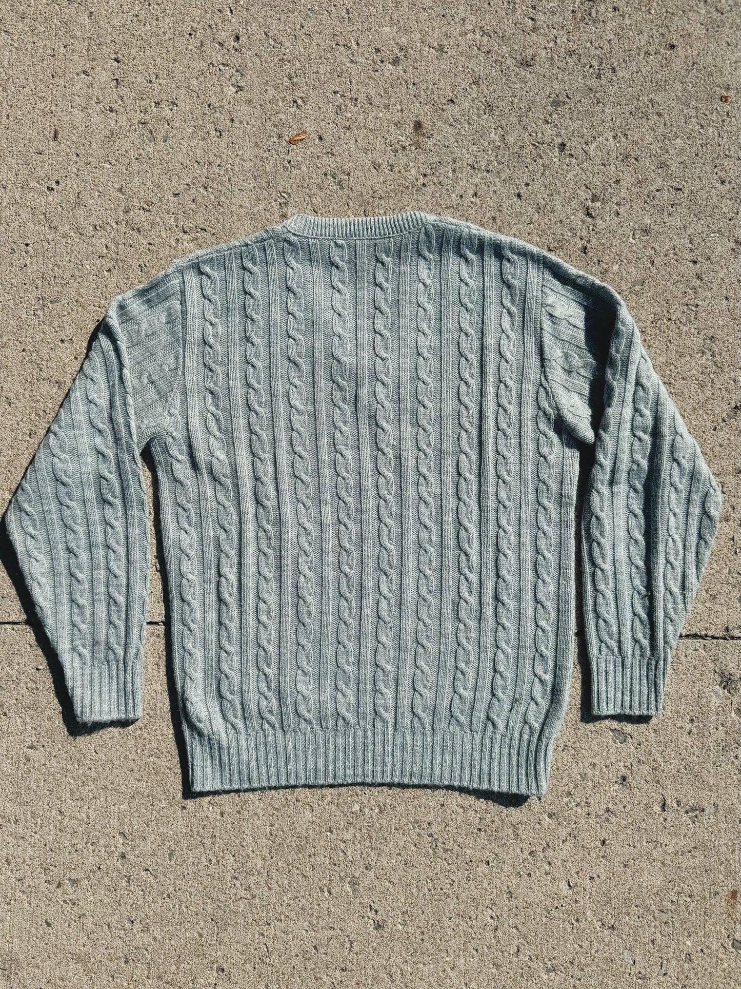 Vintage Thane Grey Cable Knit V-Neck Sweater