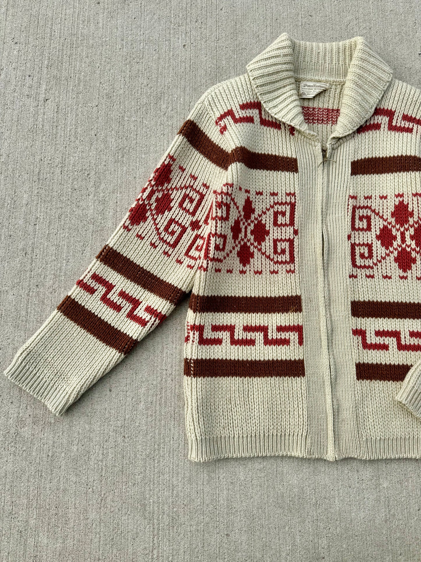 Vintage 1970s Pendleton Western Zip-Up Wool Sweater | Medium