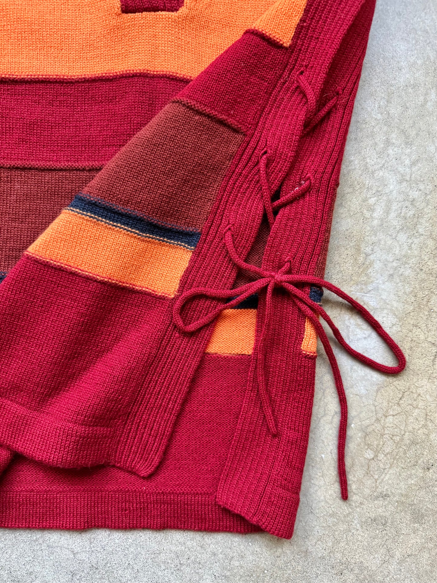 Vintage 1970s Striped Lace-Up Side V-Neck Sweater Vest | Large