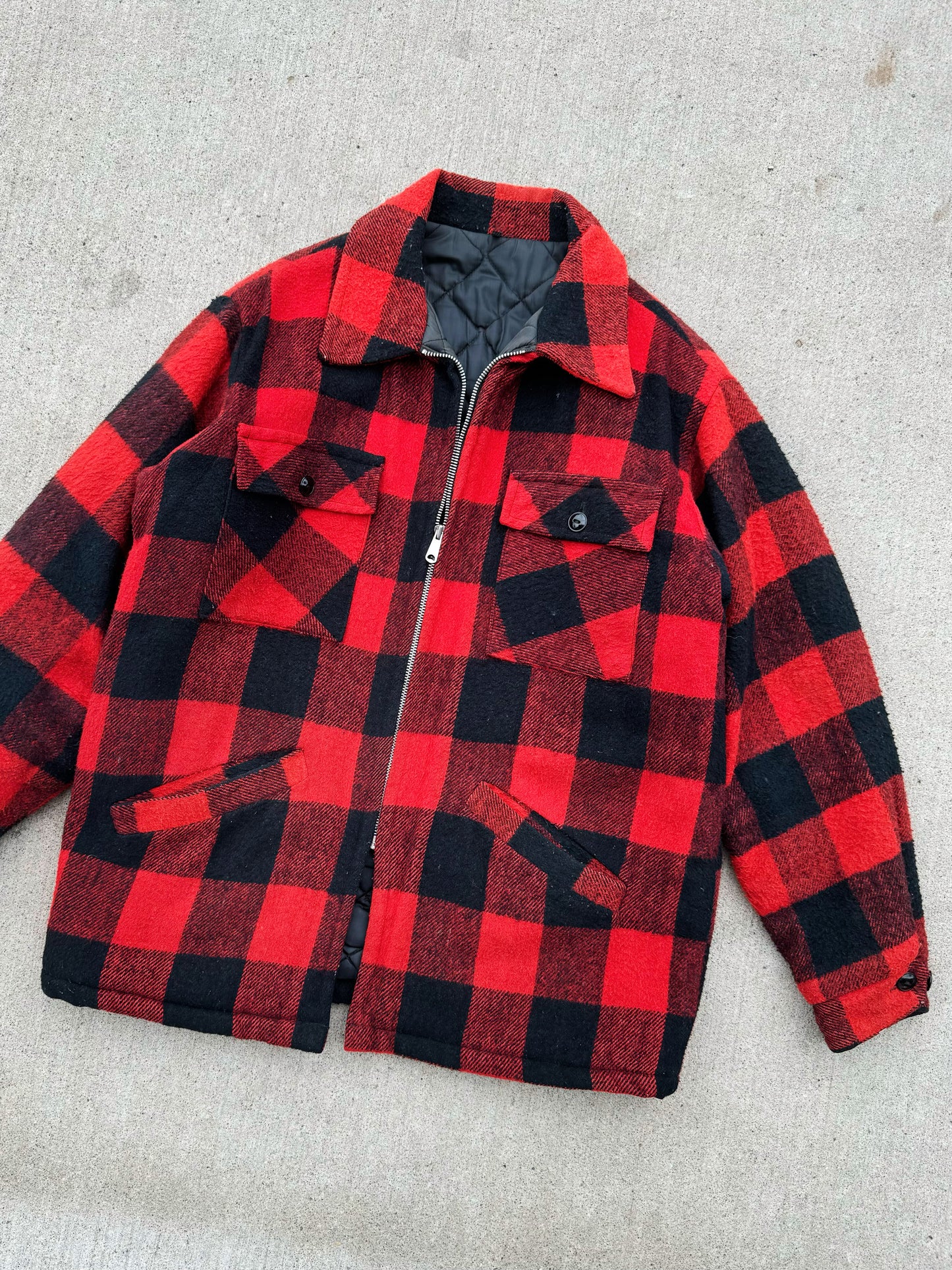 Vintage Red Buffalo Plaid Wool Coat