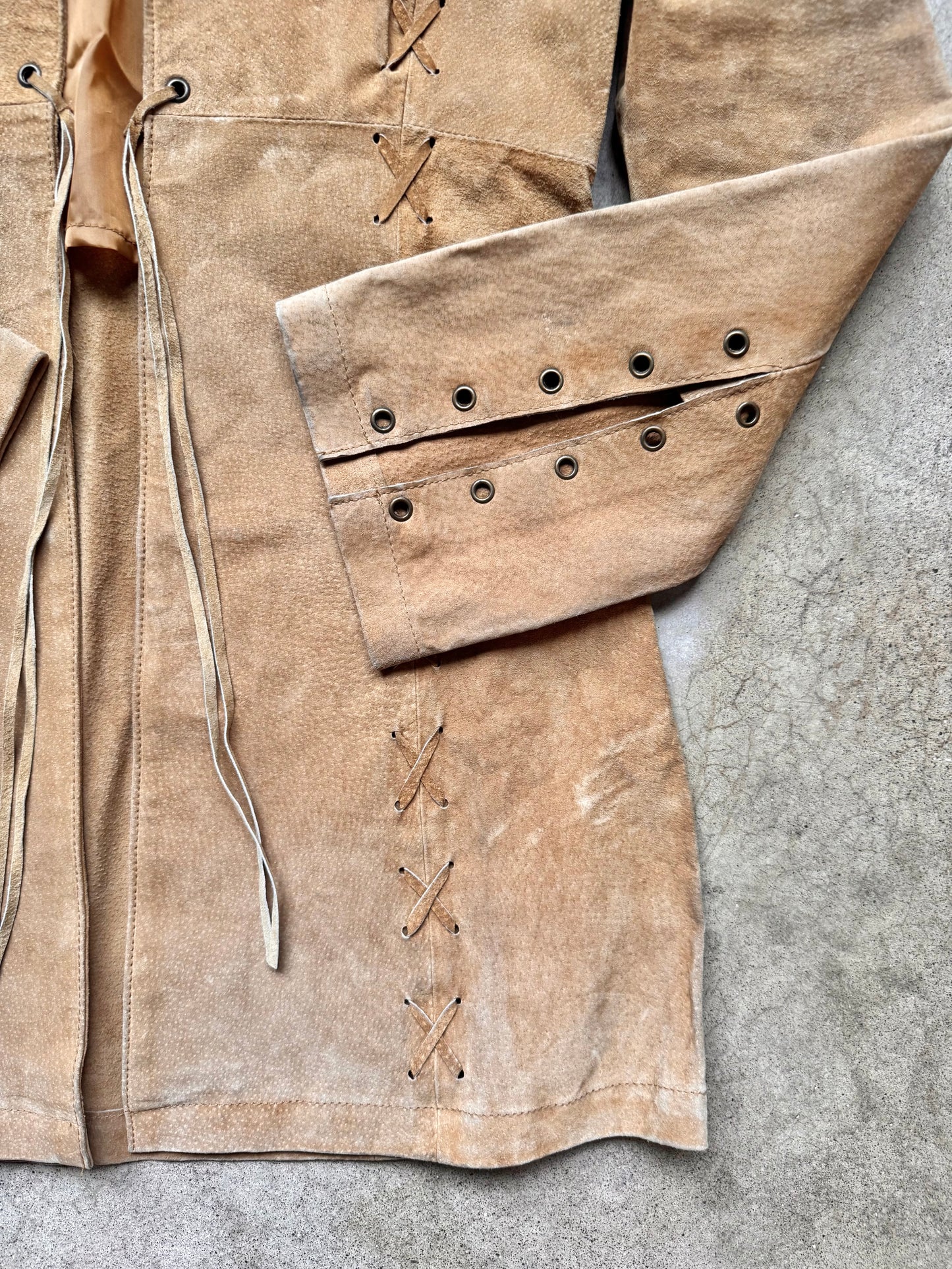 Y2K Wet Seal Lace-Up Tan Suede Leather Jacket | Large