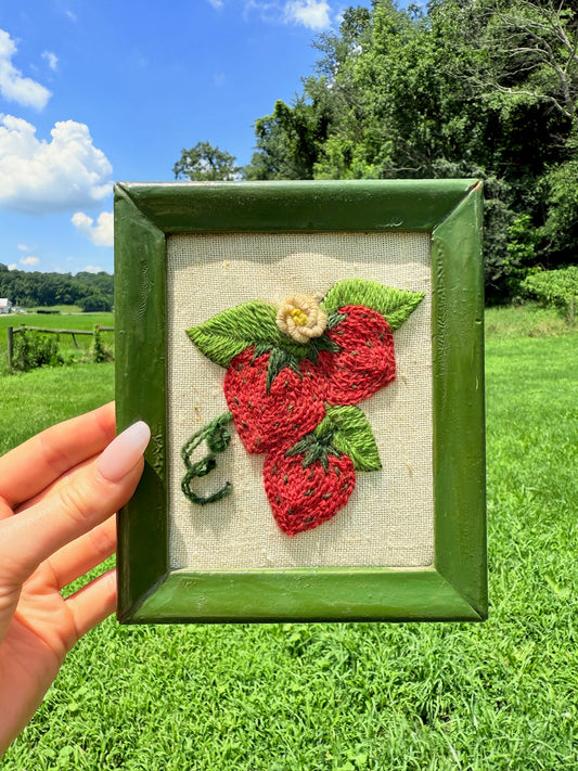 Vintage 1970s Kitchen Cross Stitch Mini Art: Strawberry