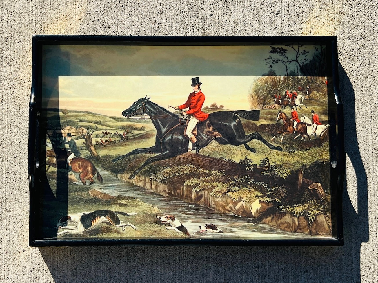 Vintage 1980s Lazarus Englishmen Fox Hunt Scene Serving Tray