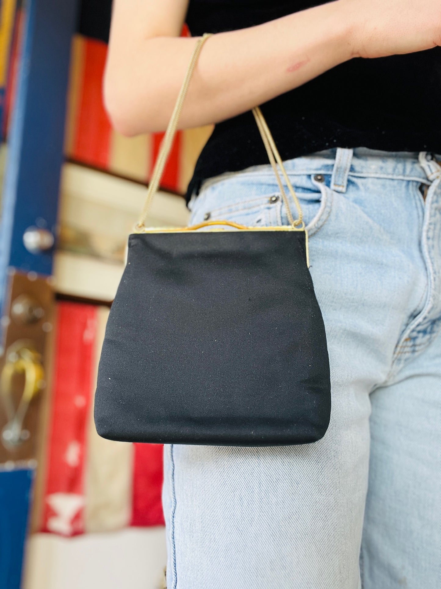 Vintage 1950s Walborg Black Formal Evening Handbag