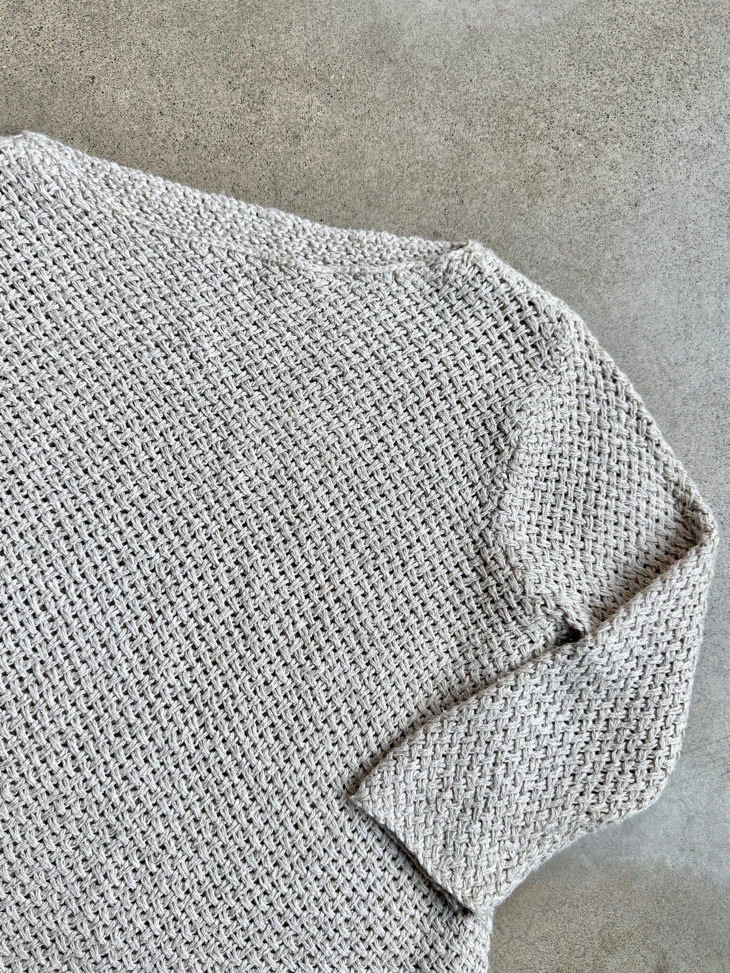 Vintage 1980s Beige Diagonal Basketweave Cotton Boatneck Sweater | S/M