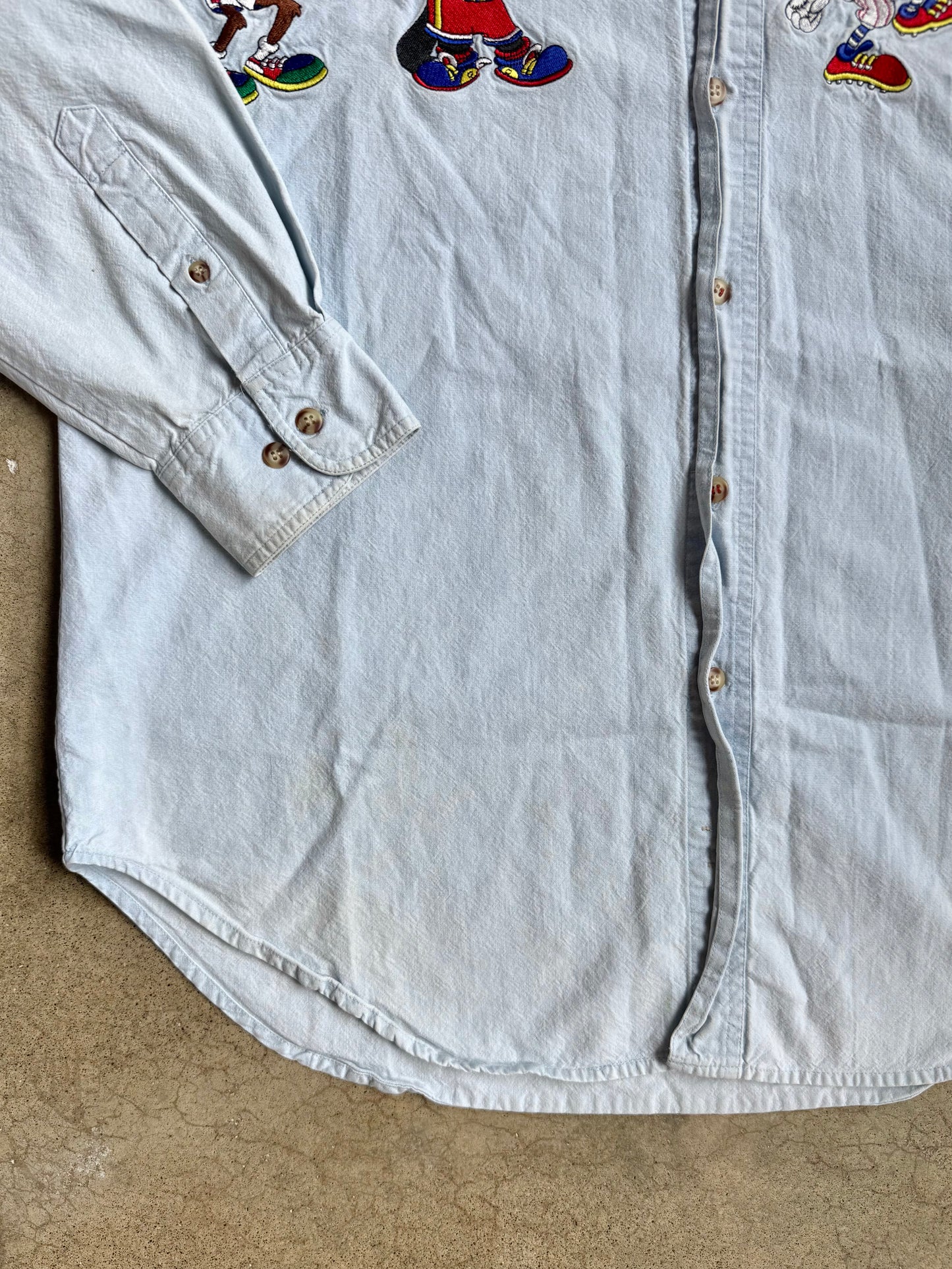 Vintage 1990s ACME Looney Tunes Embroidered Denim Shirt | Medium