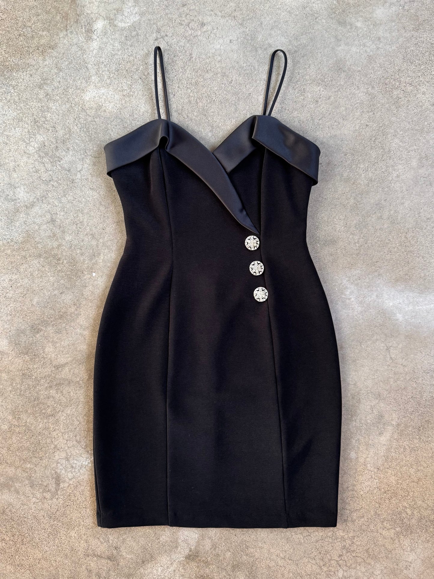 Vintage 1980s Maurices Black Formal Mini Dress | S/M