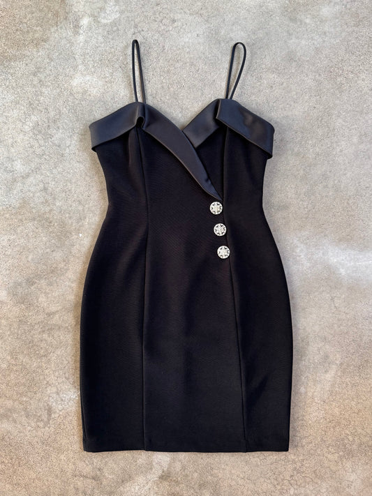 Vintage 1980s Maurices Black Formal Mini Dress | S/M