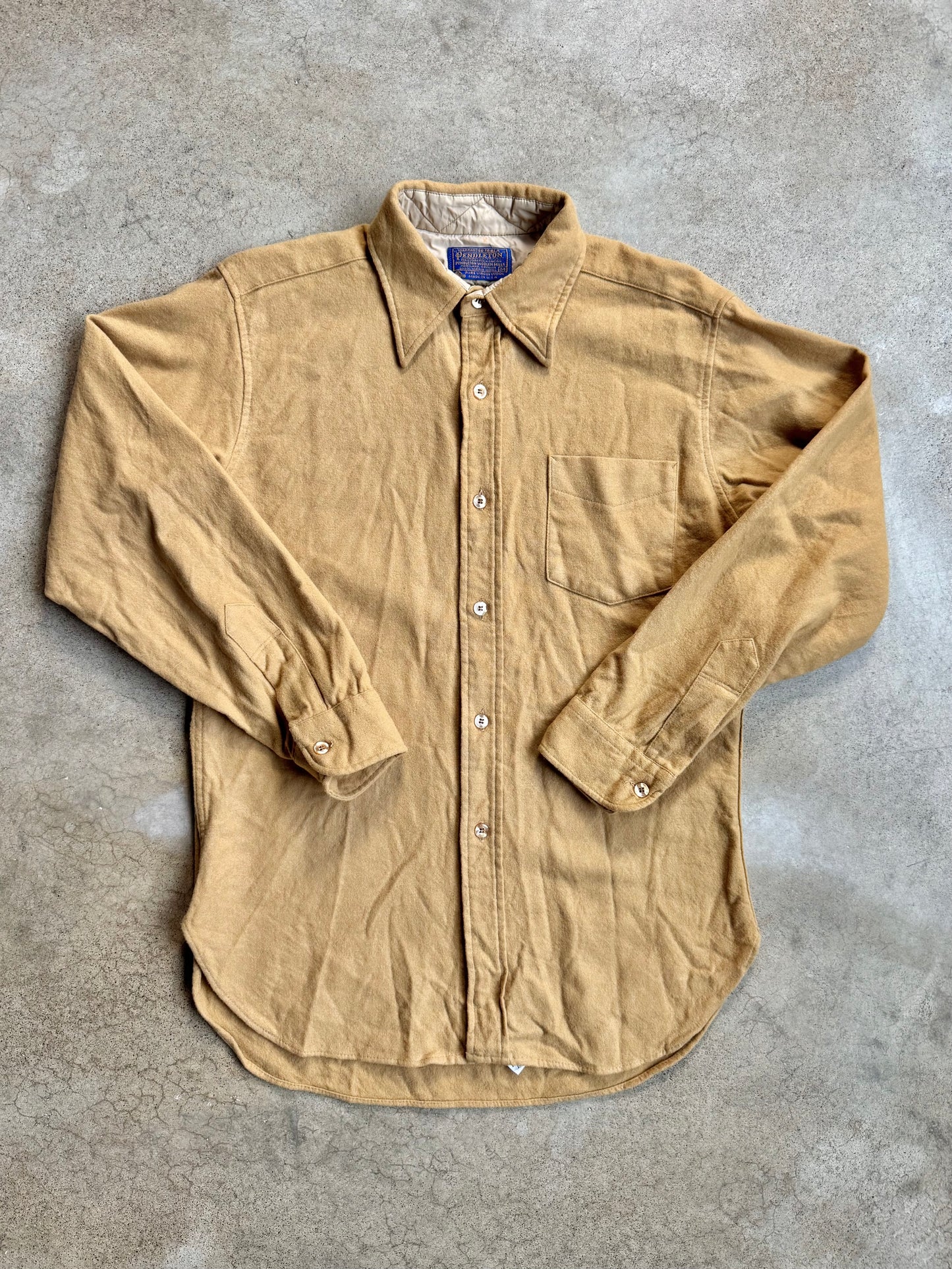 Vintage 1960s Pendleton Tan Wool Button-Up Shirt | Medium
