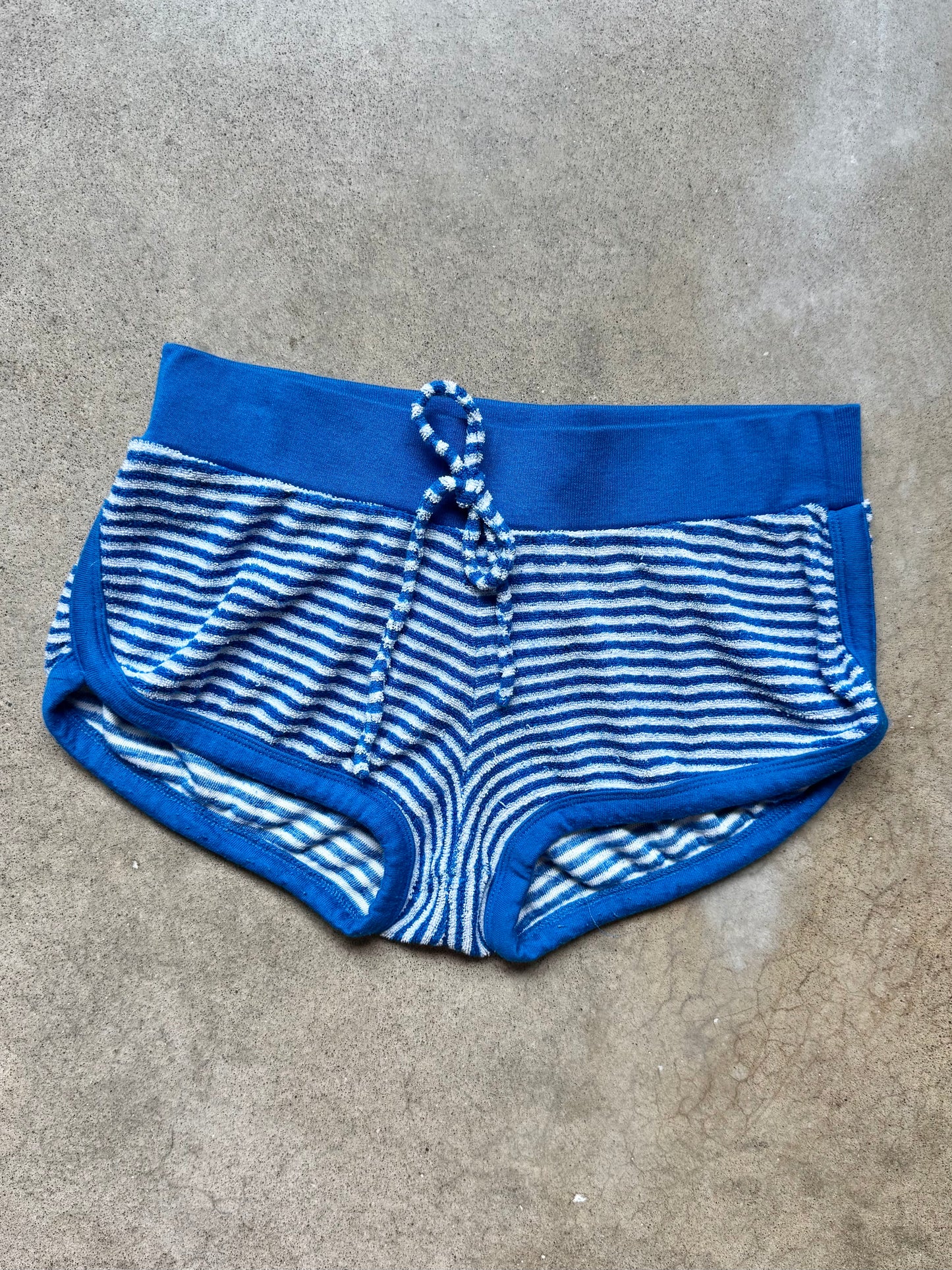 Vintage Vanity Blue & White Striped Terrycloth Micro Shorts | XS